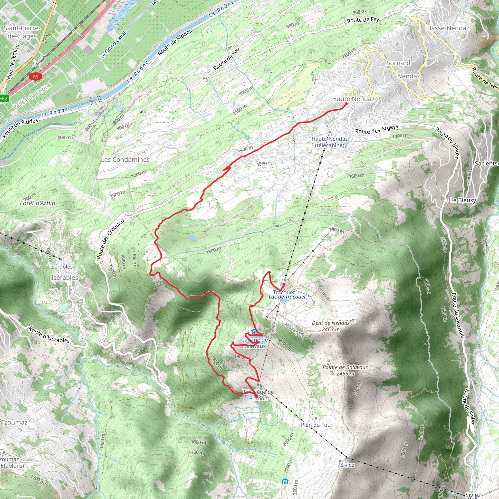Lac de Tracouet to Haute - Nendaz Trail mobile static map