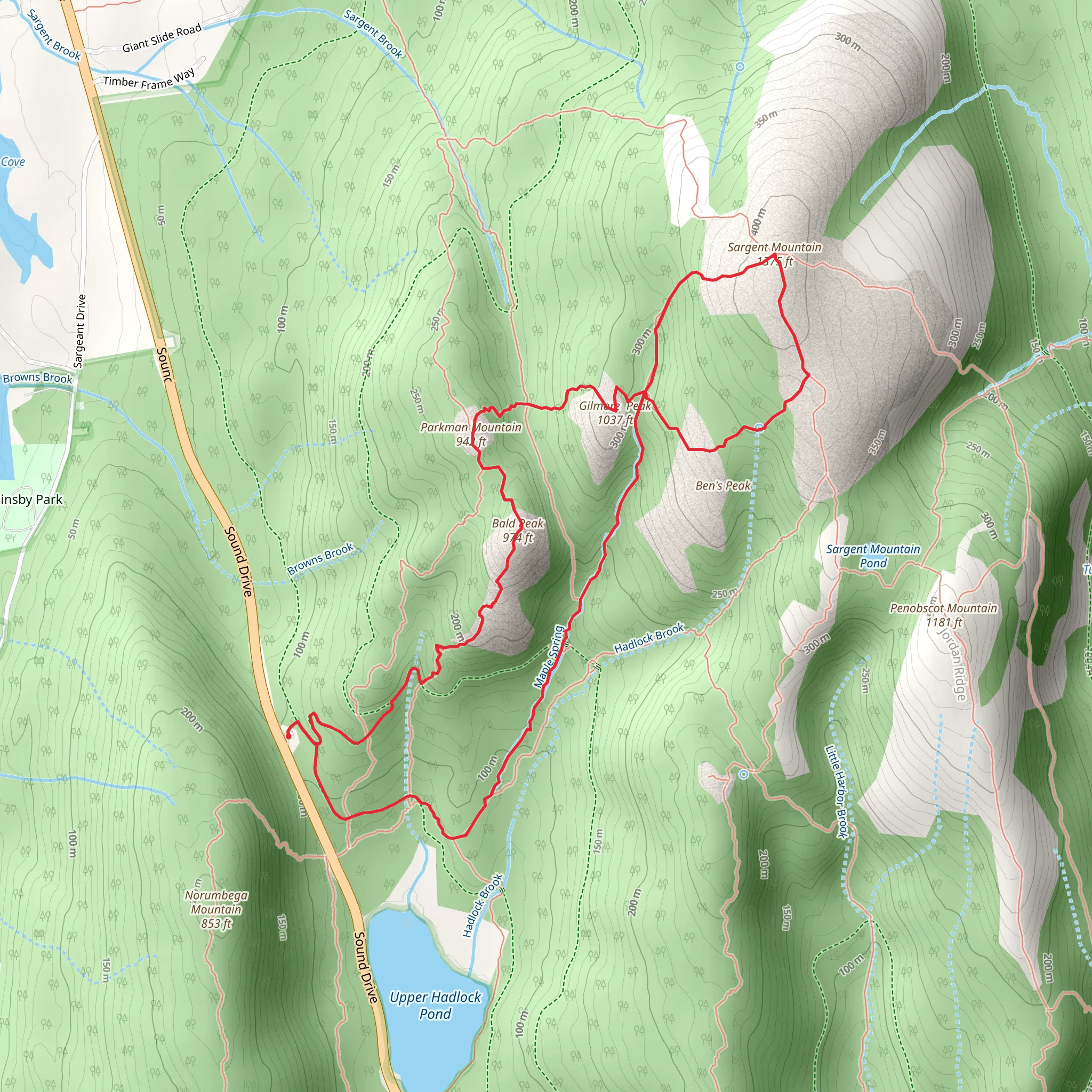 Bald Peak, Parkman Mountain and Sargent Mountain Loop mobile static map