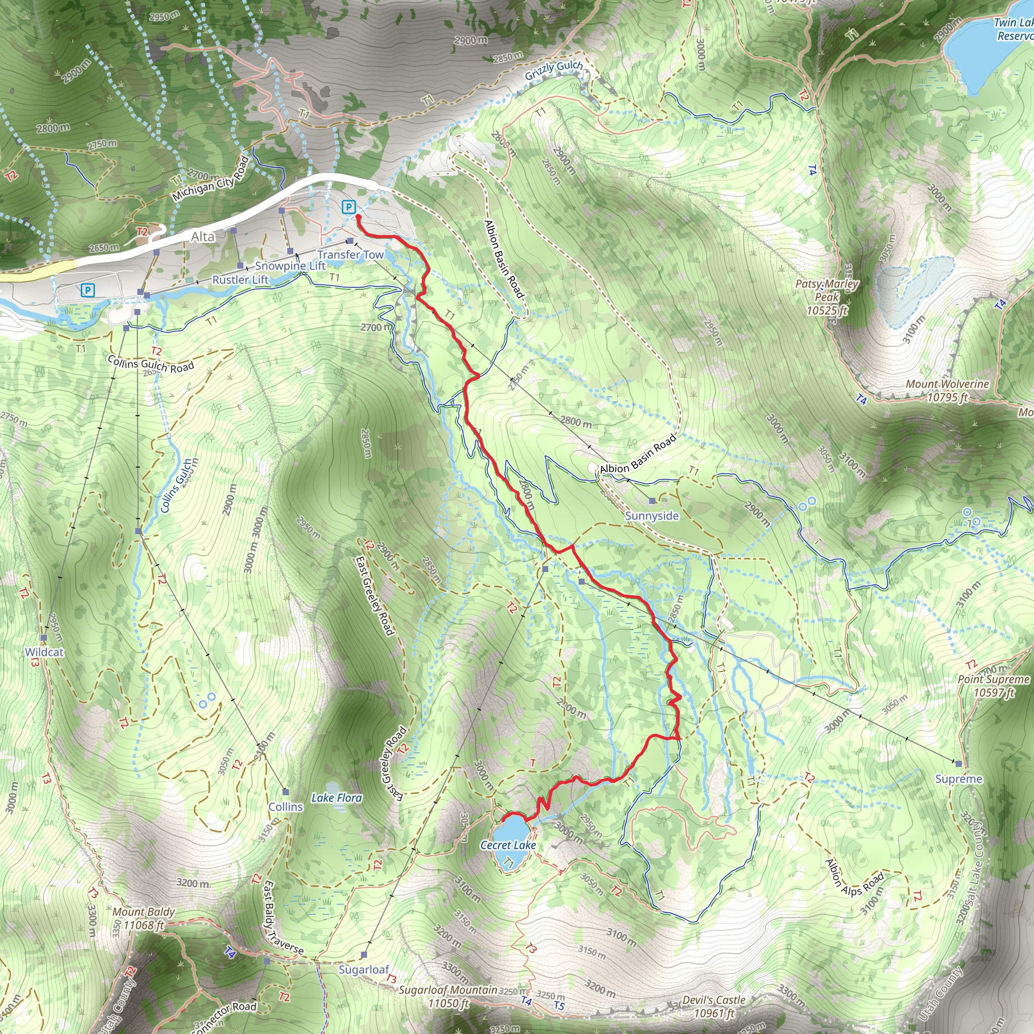 Cecret Lake Trail and Upper Albion Meadows Trail mobile static map
