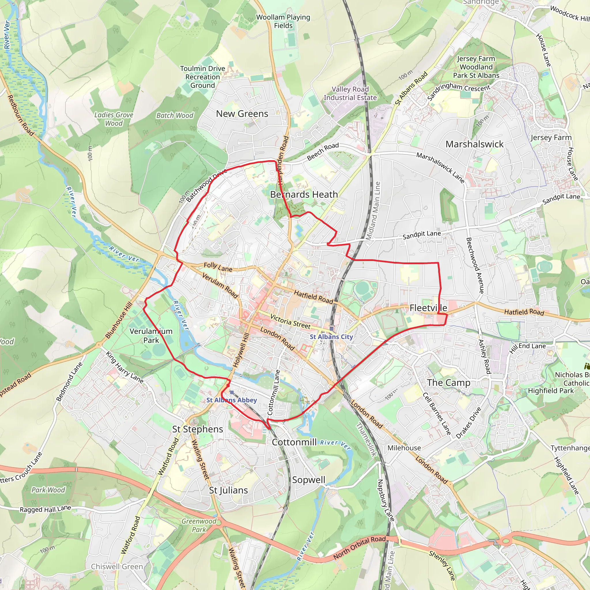 The Woods and Verulamium Park Loop mobile static map