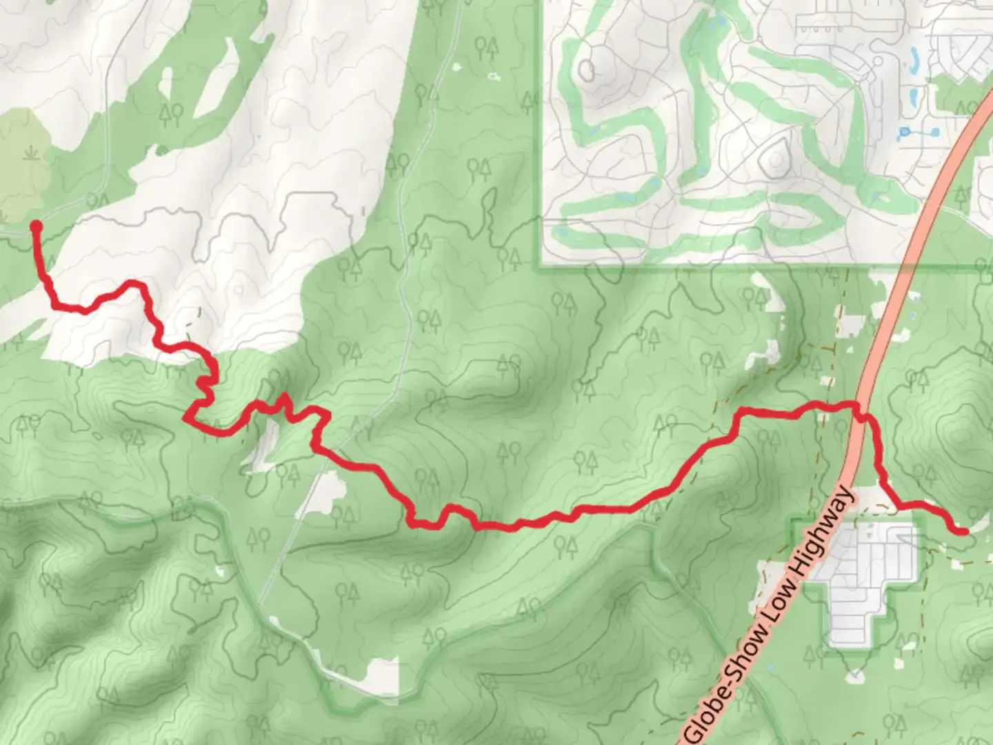 An image depicting the trail Chihuahua Pine Connector via Los Caballos Trail and its surrounding area.