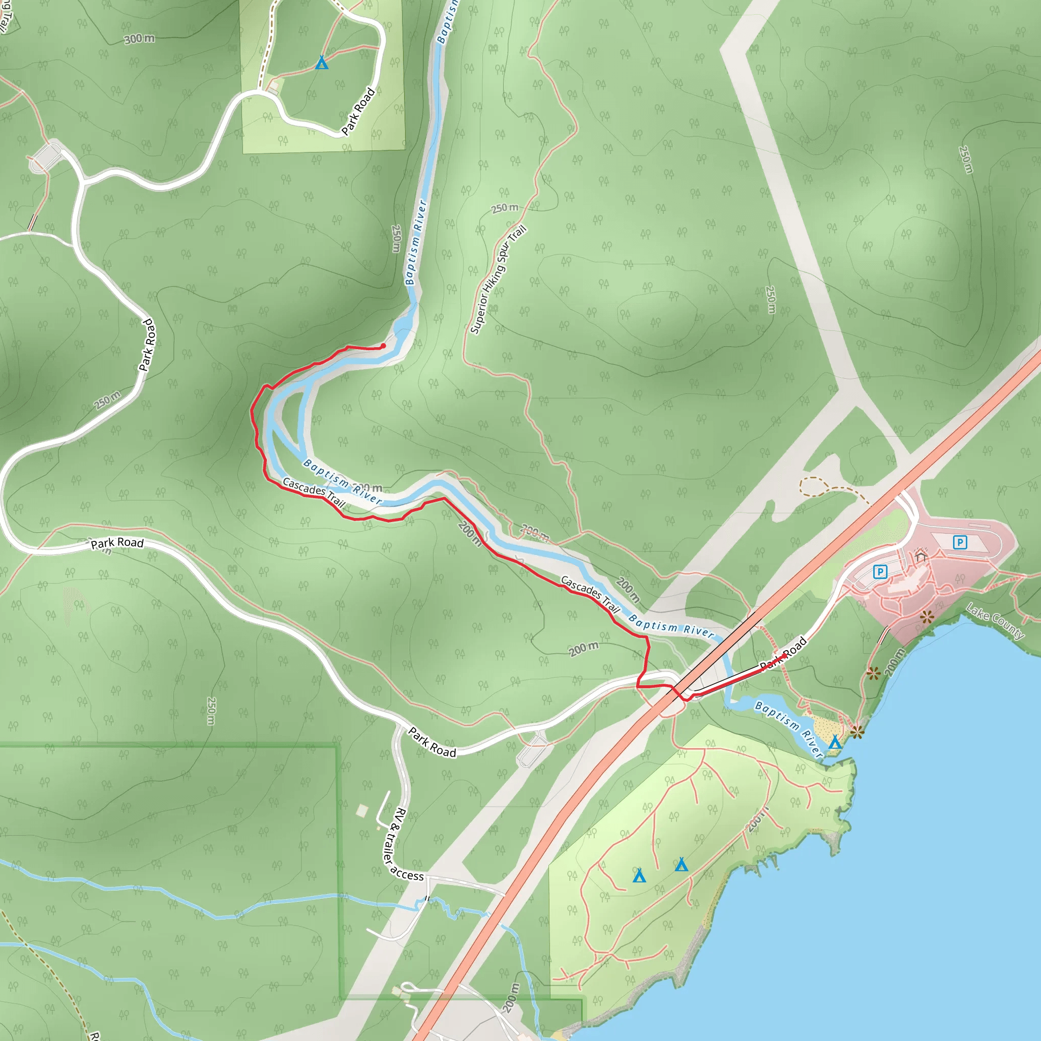 Baptism River via Cascades Trail mobile static map