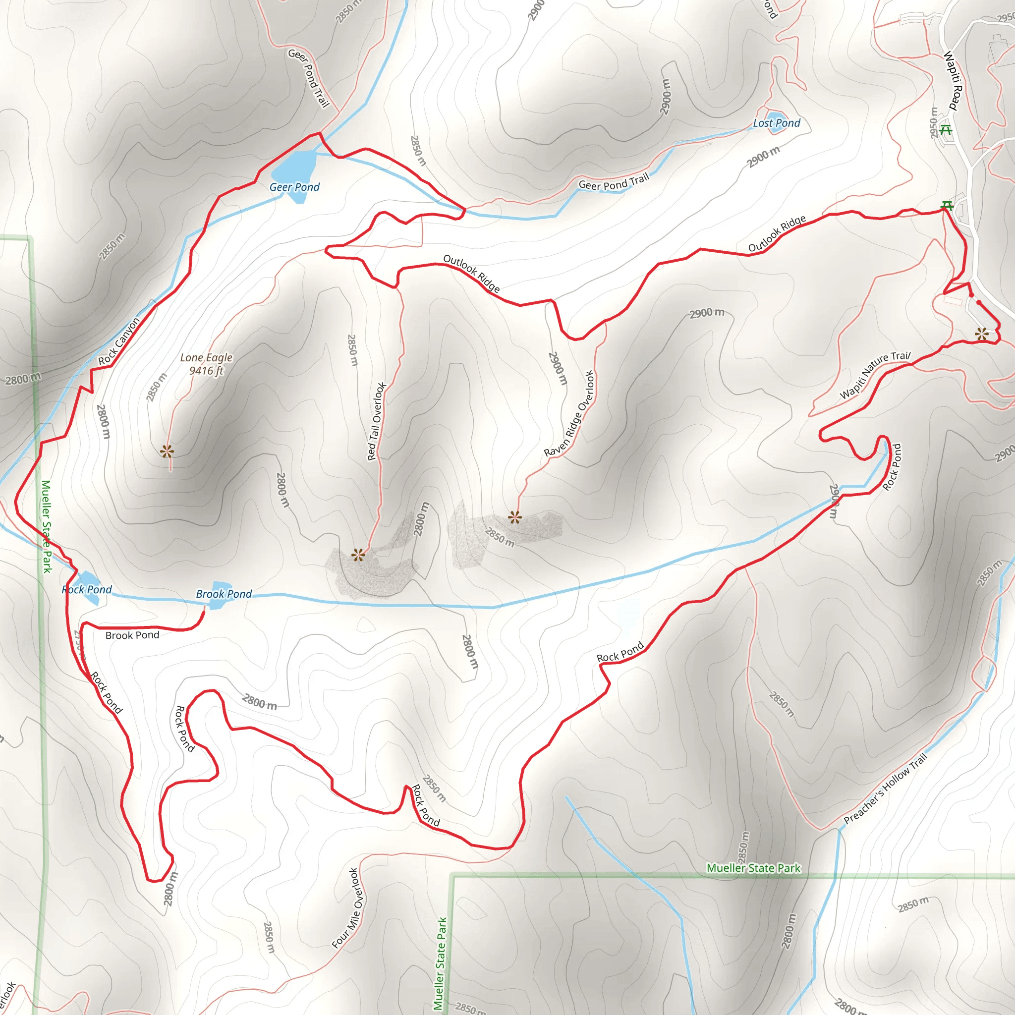 Rock Pond and Brook Pond and Outlook Ridge Loop mobile static map