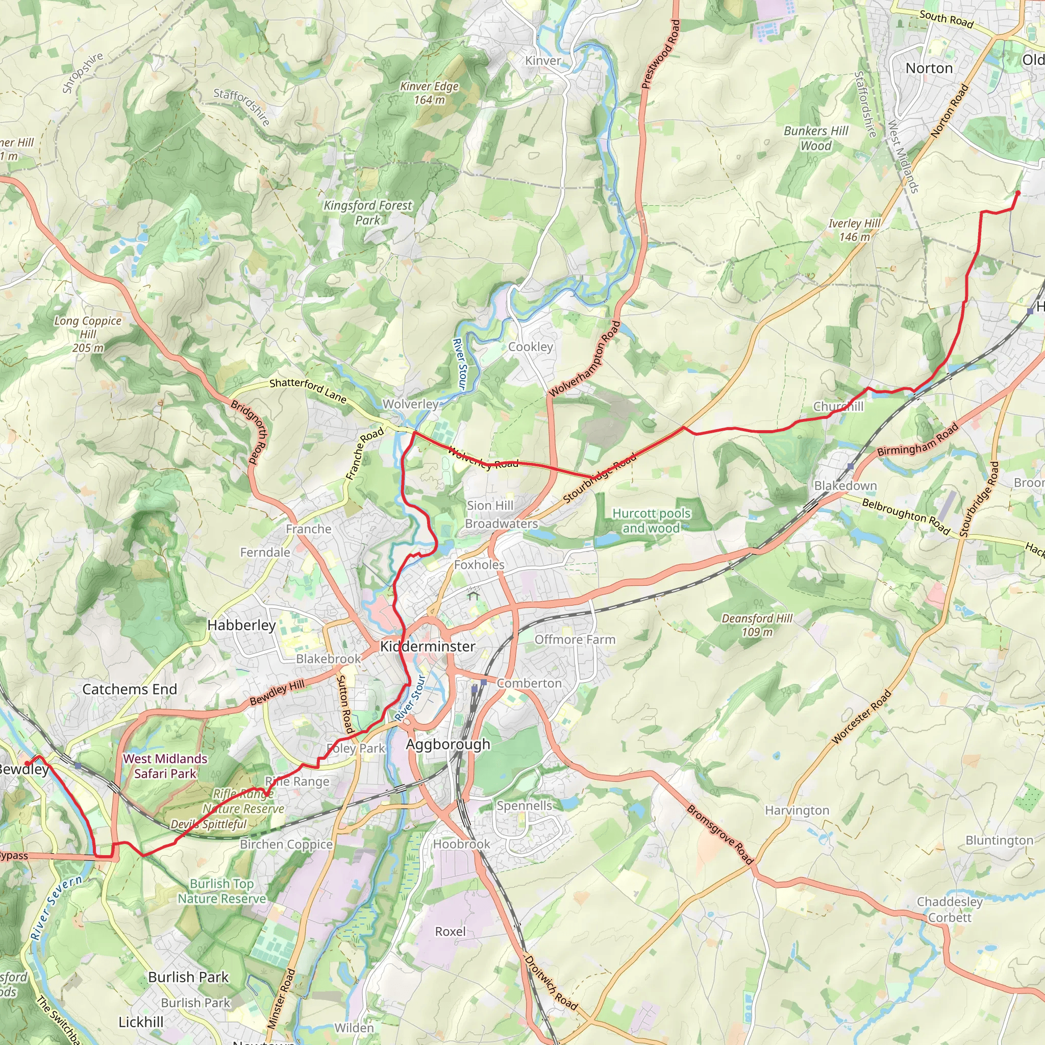 Hagley to Bewdley Walk mobile static map