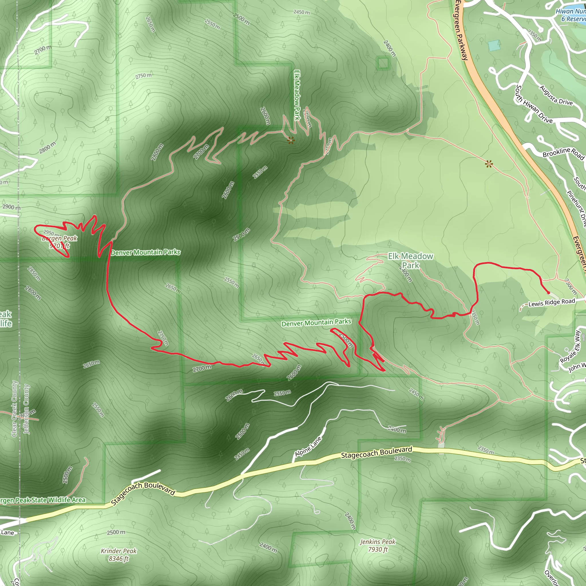 Bergen Peak via Sleepy S Trail mobile static map