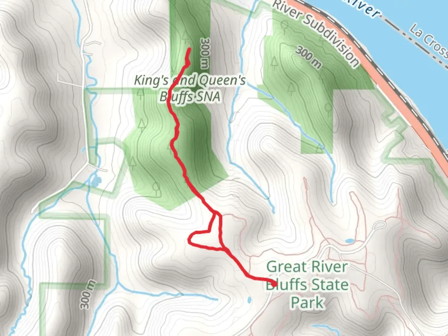 An image depicting the trail King's and Queen's Bluffs Loop Trail and its surrounding area.