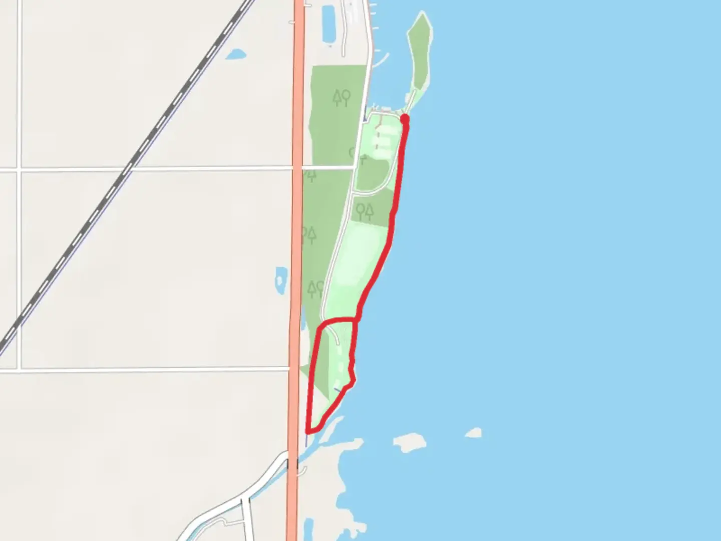 An image depicting the trail West Bank Park Loop and its surrounding area.