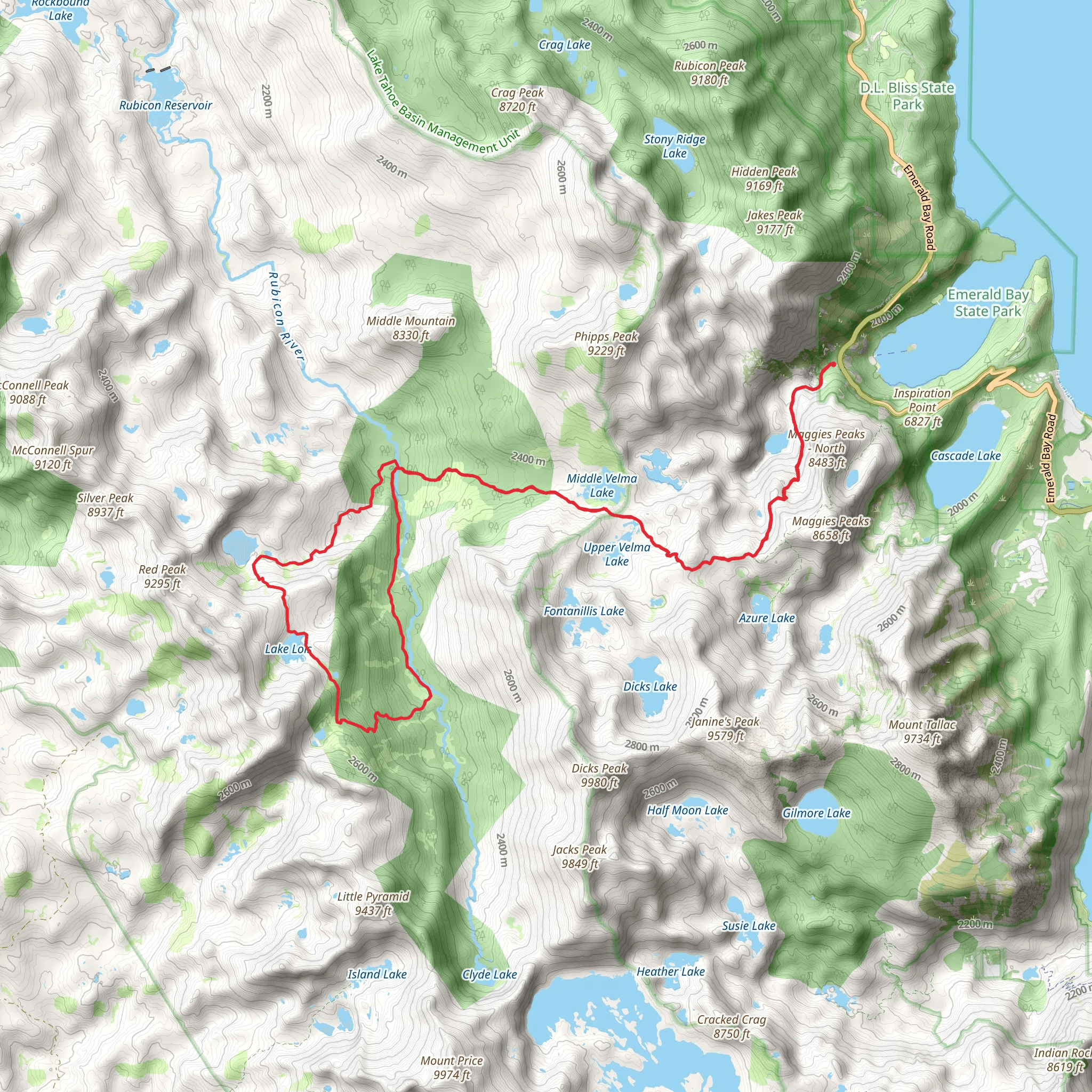 Eagle Lake, Blakely, Lake Lois and Rubicon Loop Trail mobile static map