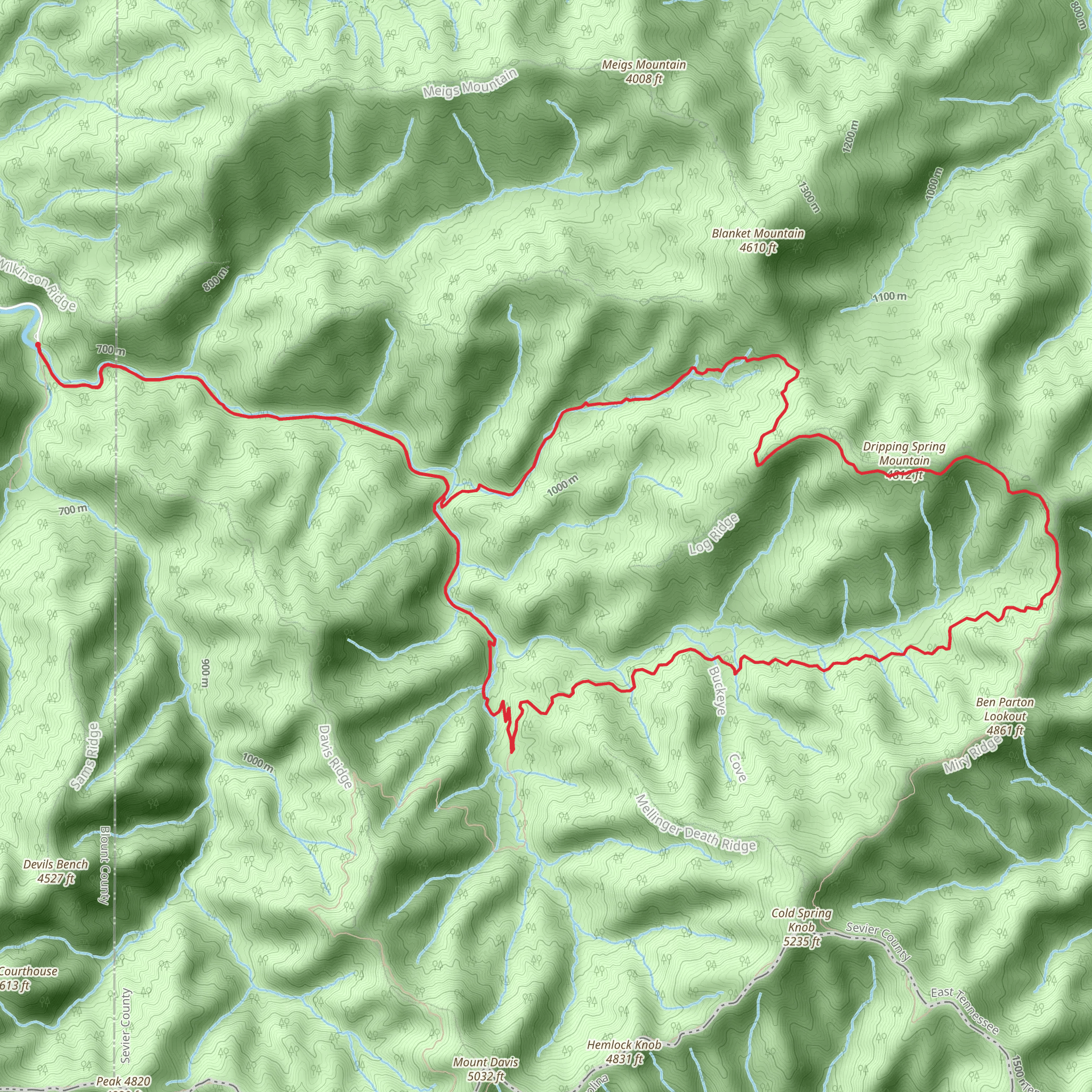 Dripping Spring Mountain via Middle Prong Loop Trail mobile static map