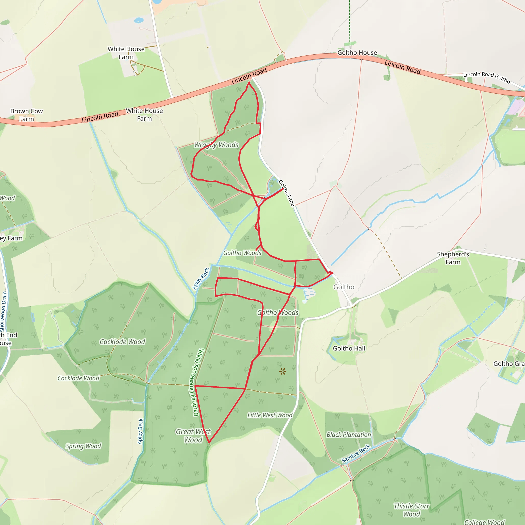 Wragby Woods, Goltho Woods and Great West Wood mobile static map