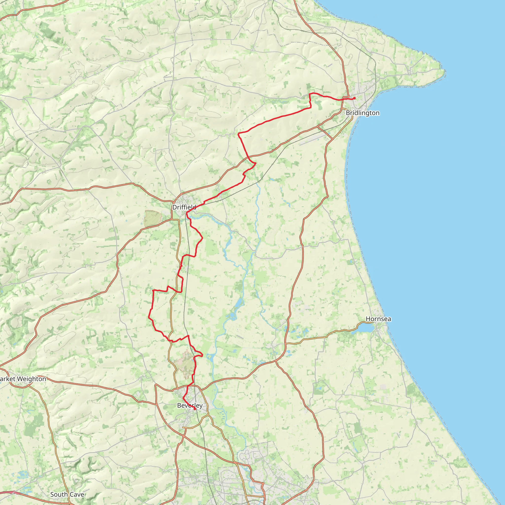 Beverley Minster to Bridlington Priory mobile static map