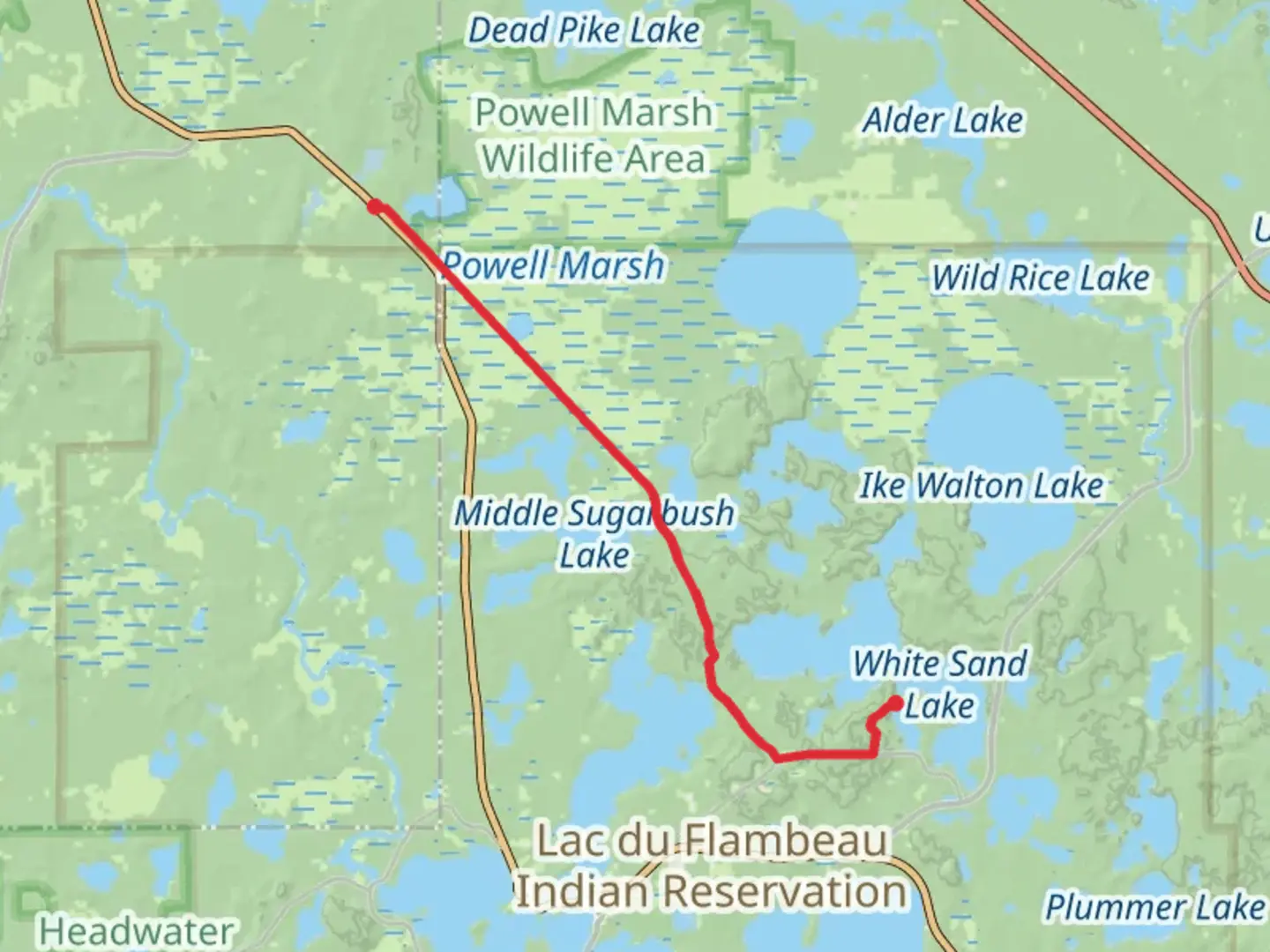 An image depicting the trail Sherman Lake to Babidosh Lake and its surrounding area.