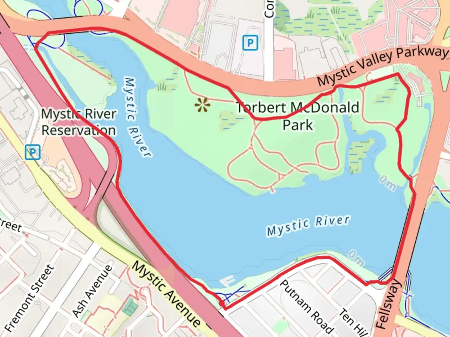 An image depicting the trail Mystic River Loop Trail - Shore Drive and its surrounding area.