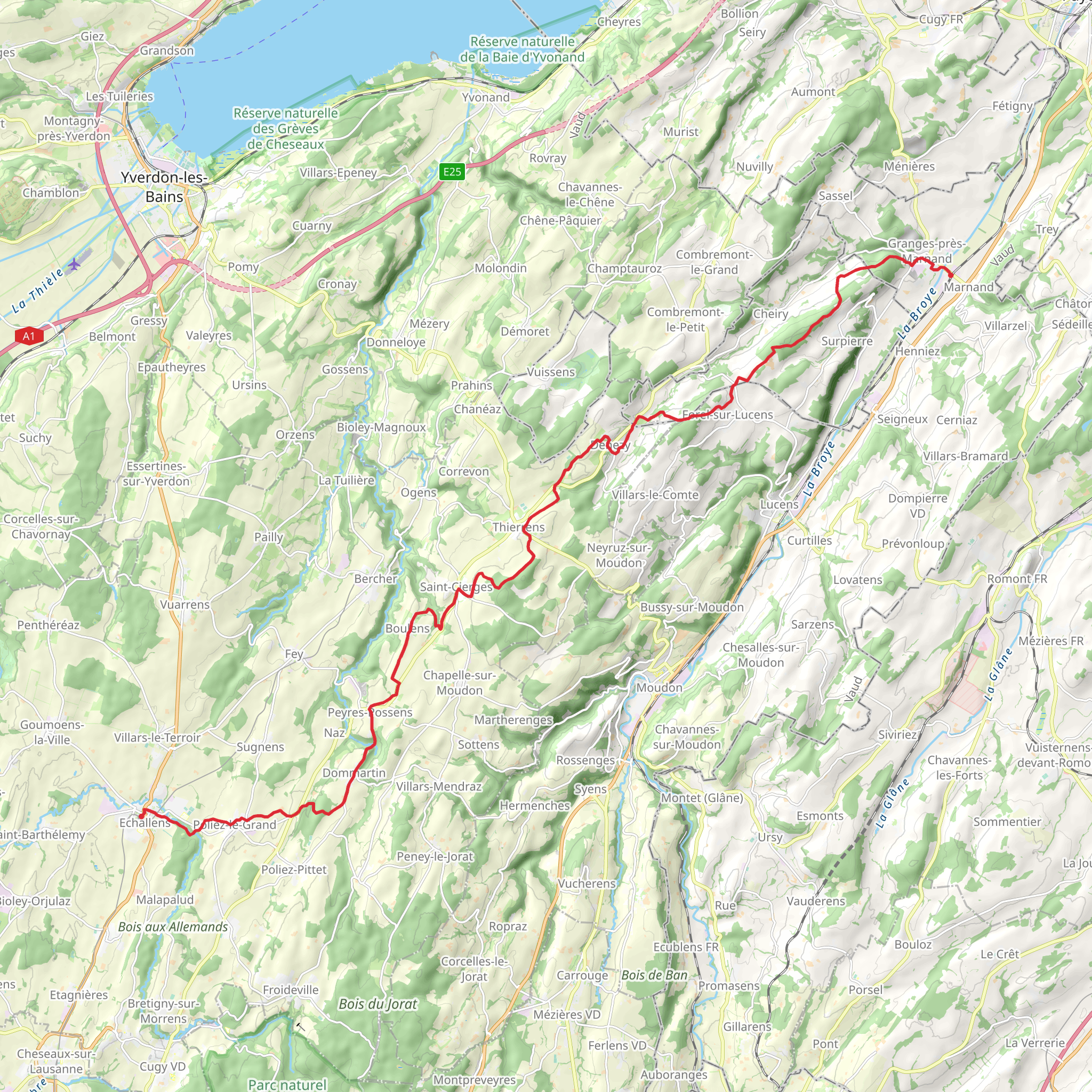 Granges-Marnand to Echallens Trail mobile static map