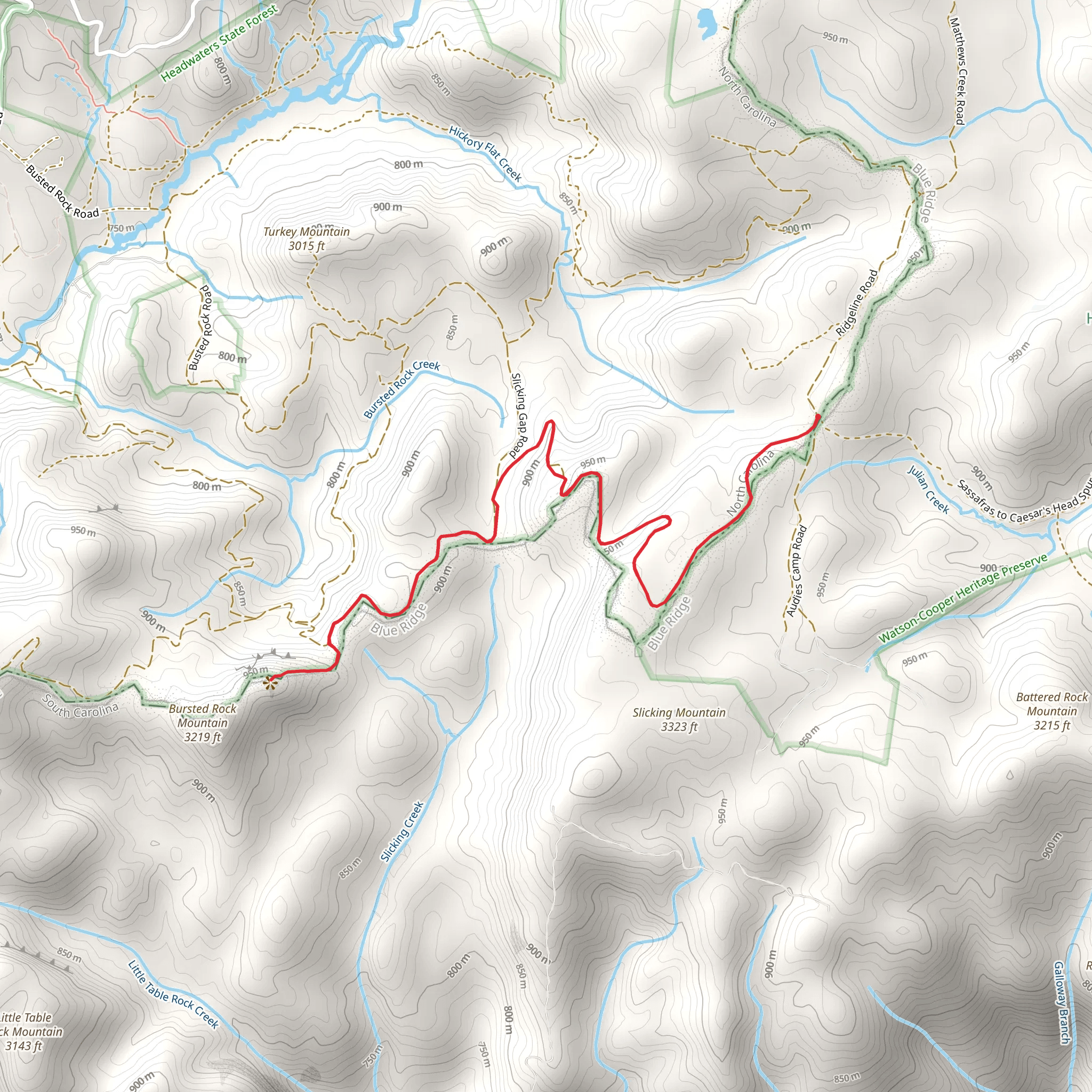 Slicking Gap via Foothills Trail mobile static map