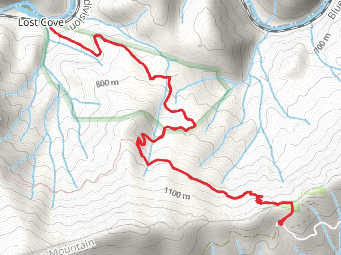 An image depicting the trail Lost Cove Trail and its surrounding area.
