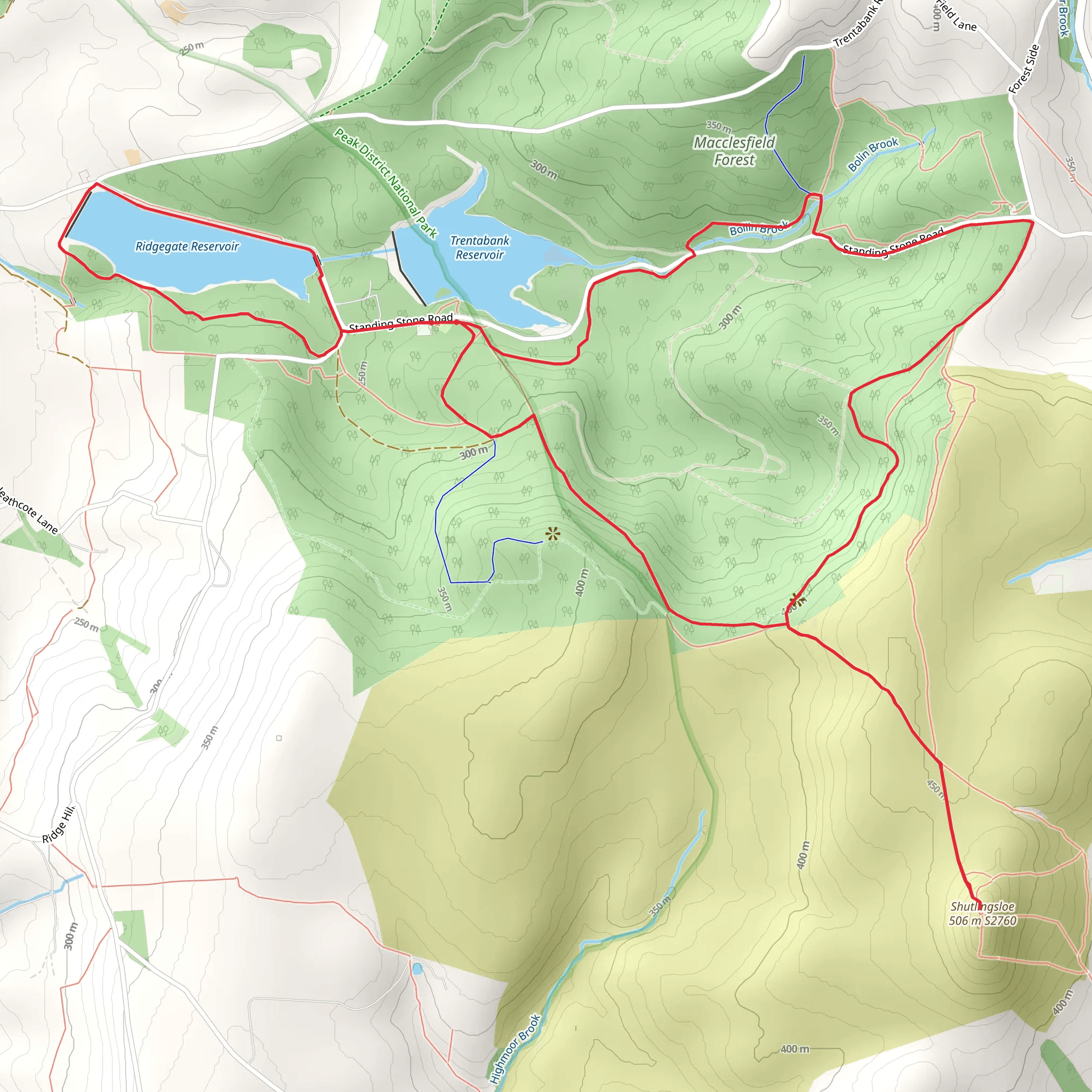 Ridgegate Reservoir and Shutlingsloe Walk mobile static map