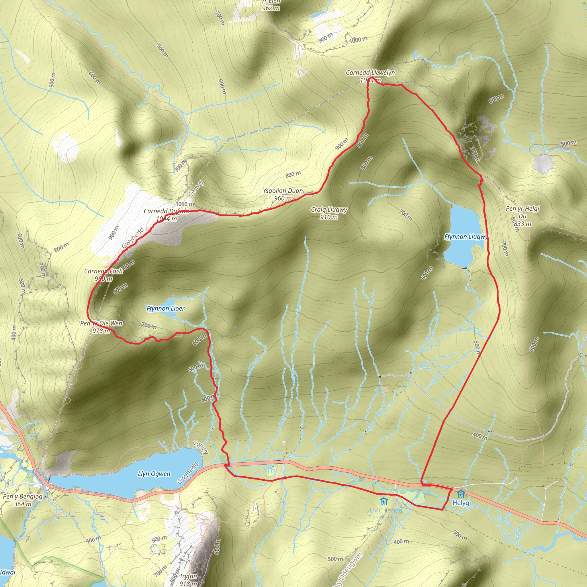 The High Carneddau from the Ogwen Valley mobile static map