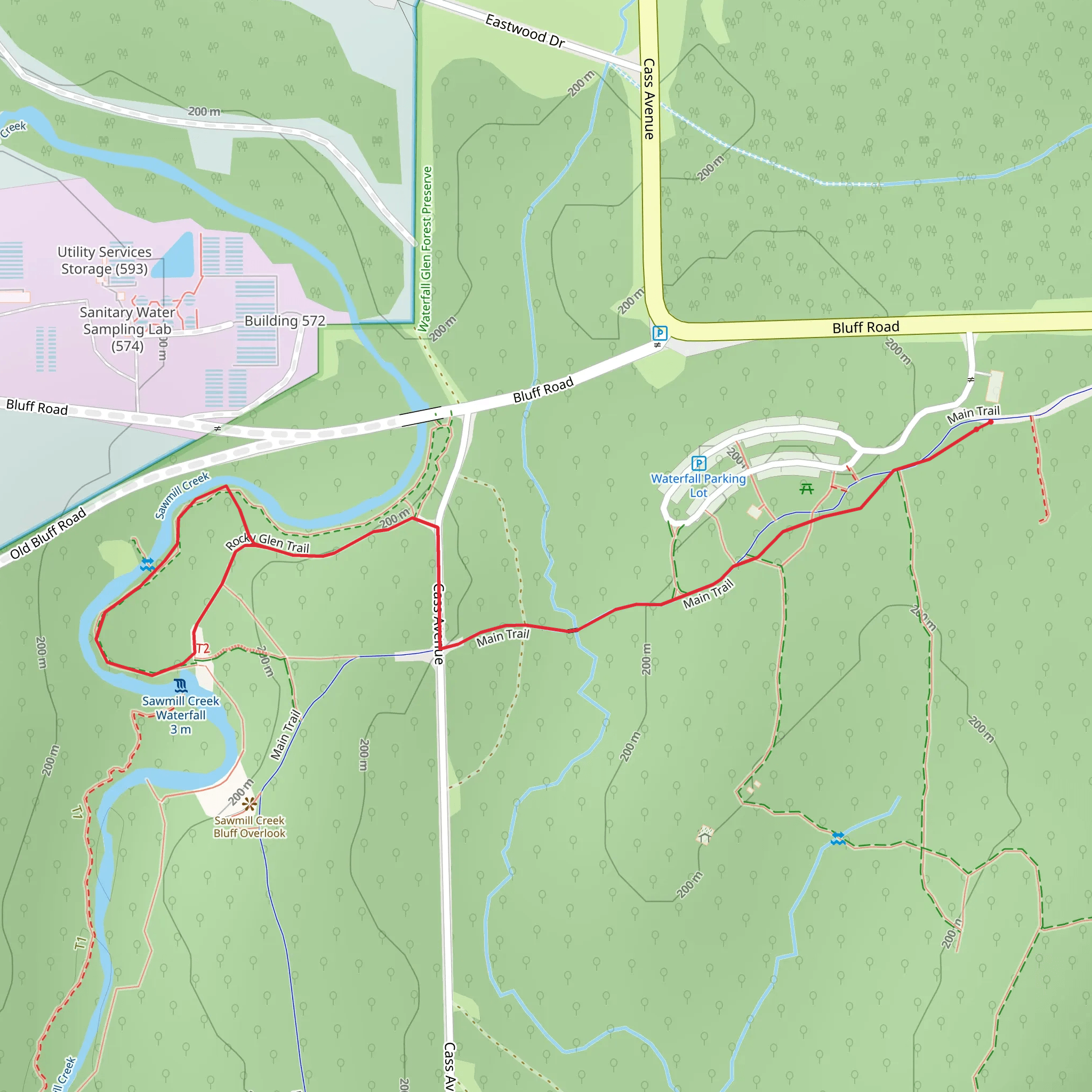 Waterfall Glen Main and Rocky Glen Loop Trail mobile static map
