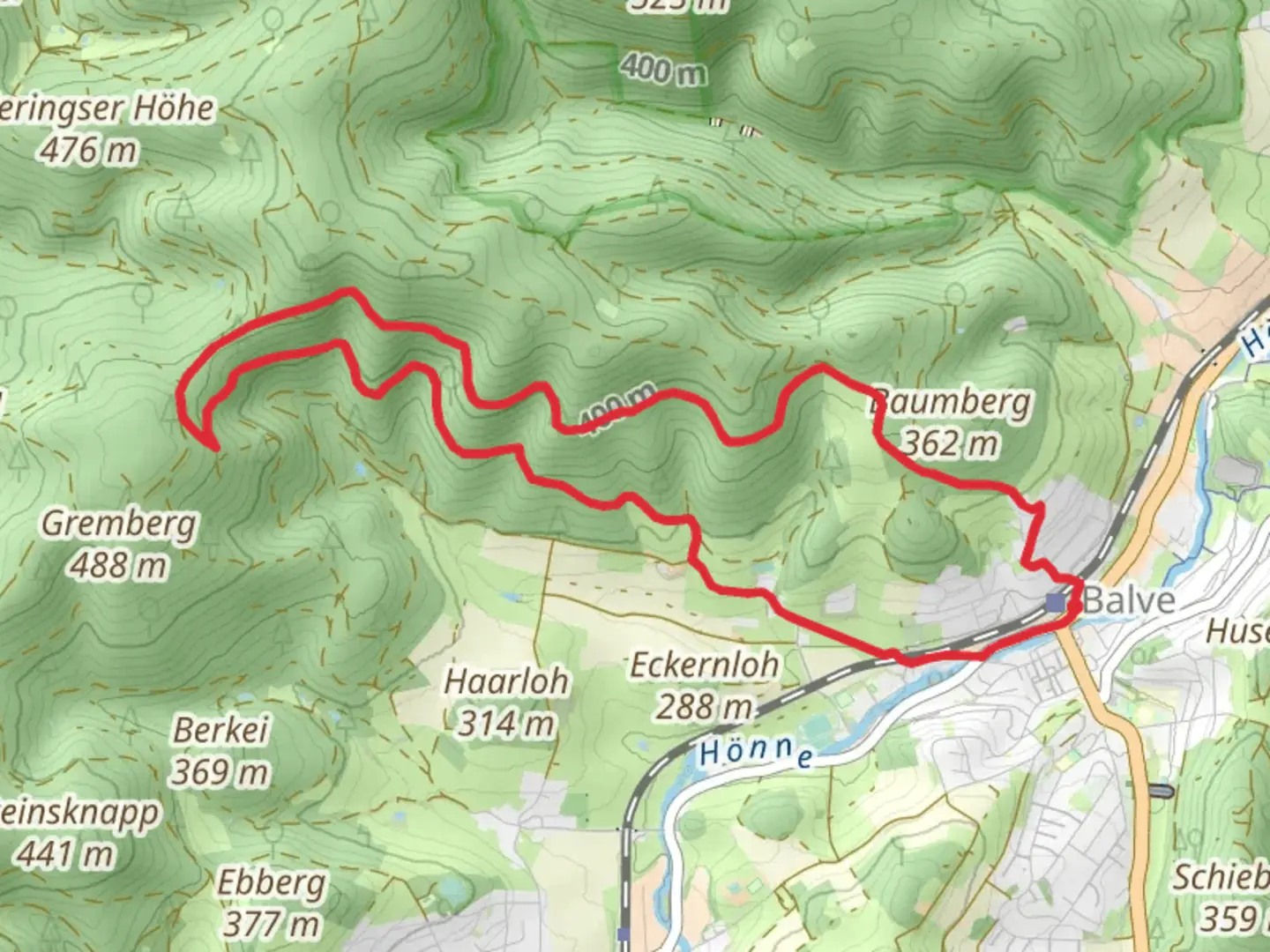 An image depicting the trail Balve Rundweg Loop and its surrounding area.
