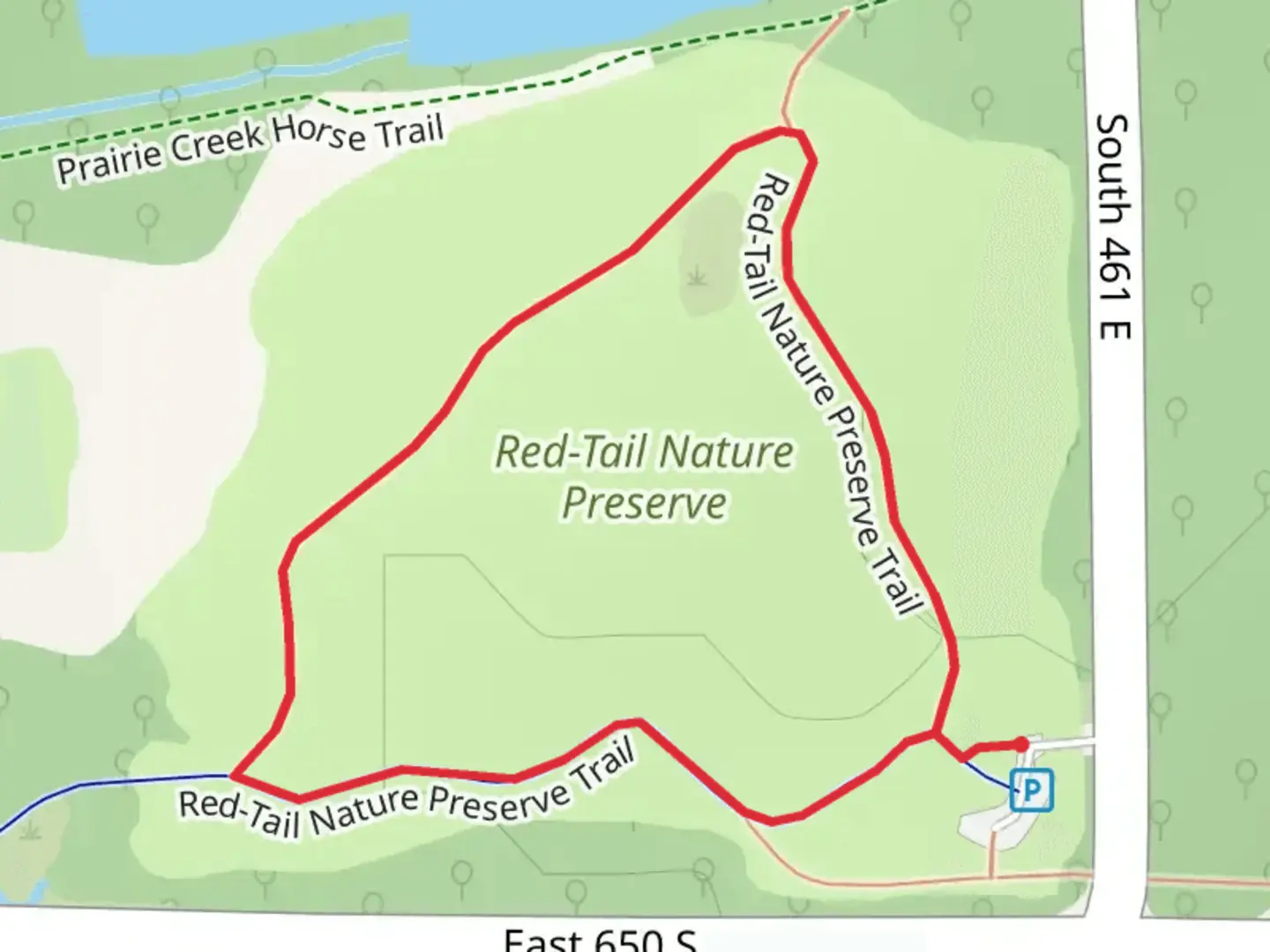 An image depicting the trail Red-Tail Nature Preserve Loop Trail and its surrounding area.