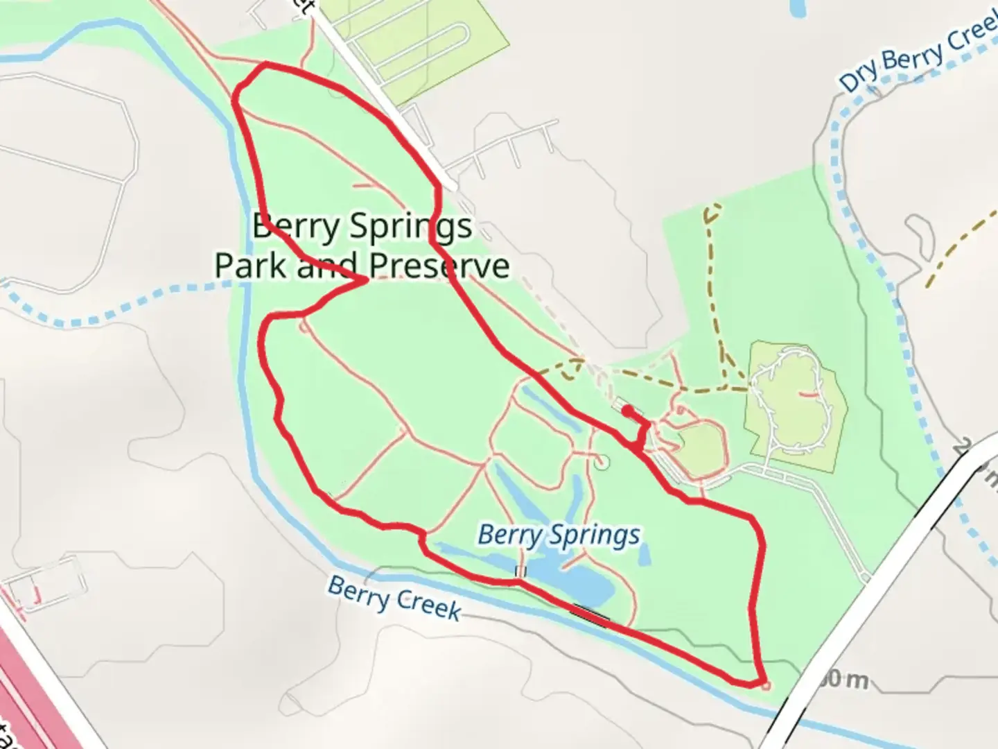 An image depicting the trail Berry Springs County Park Loop and its surrounding area.