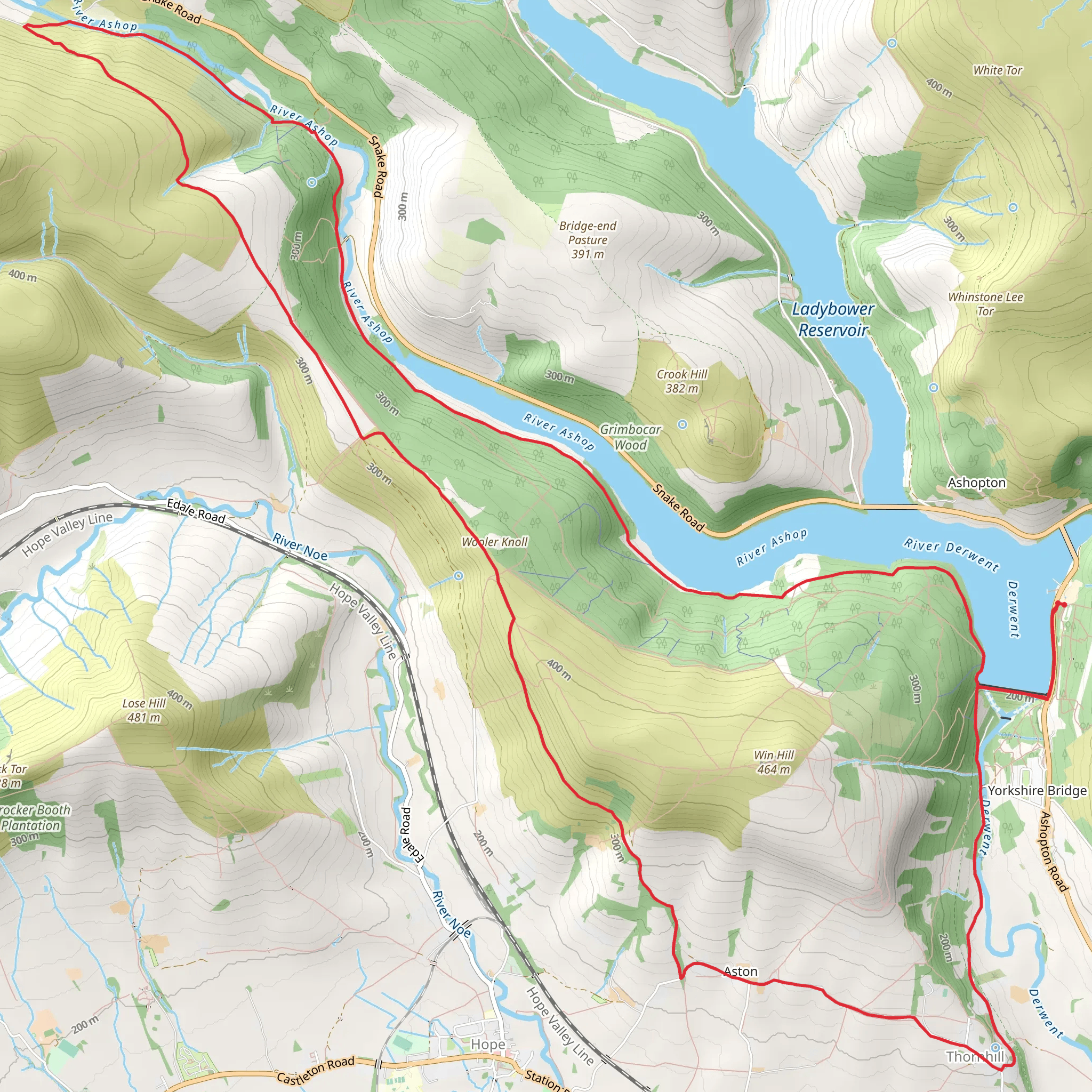 Ladybower Reservoir, Wooler Knoll and Haggwater Bridge Loop mobile static map