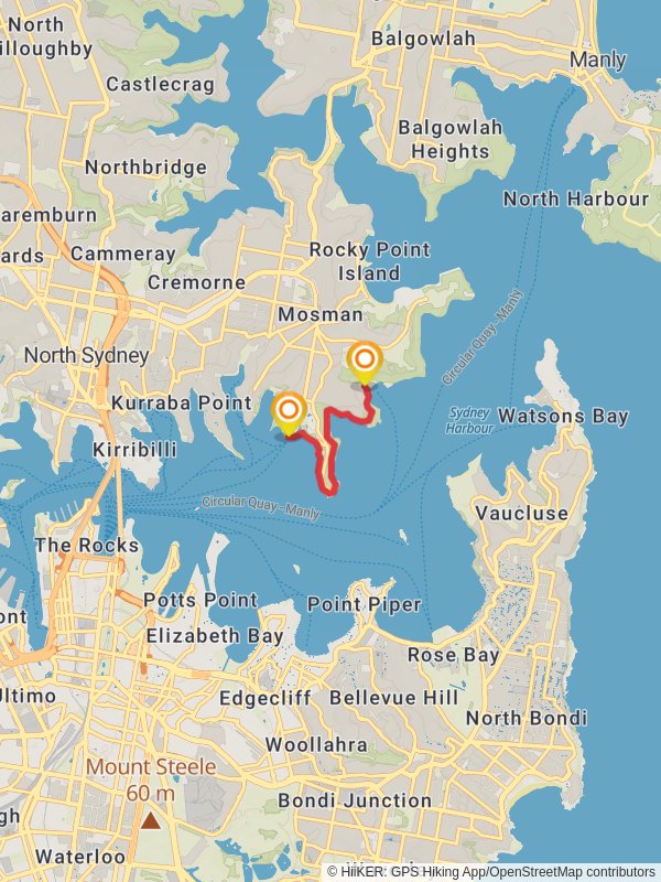 Map of Bradleys Head to Chowder Bay Walk, Sydney