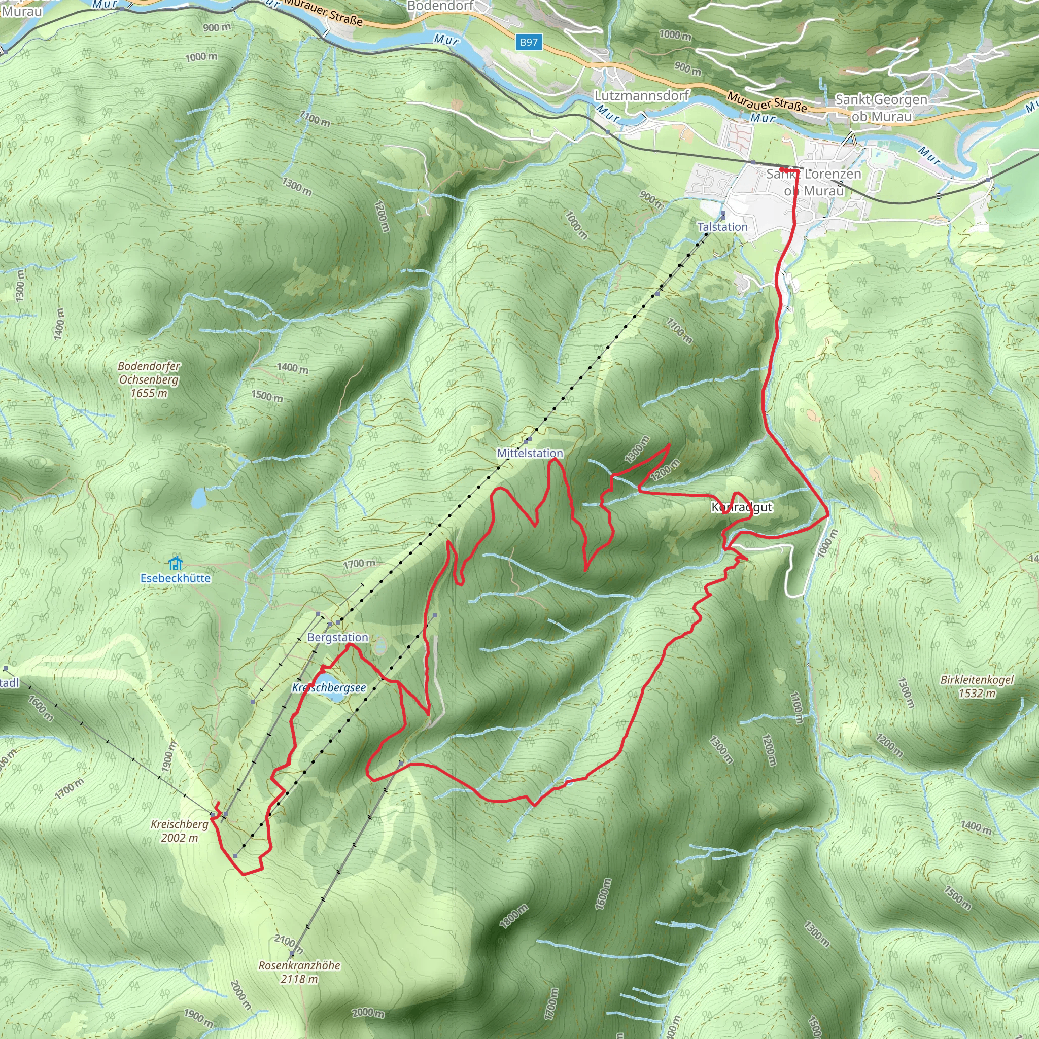St Lorenzen to Kreischberg Hike mobile static map