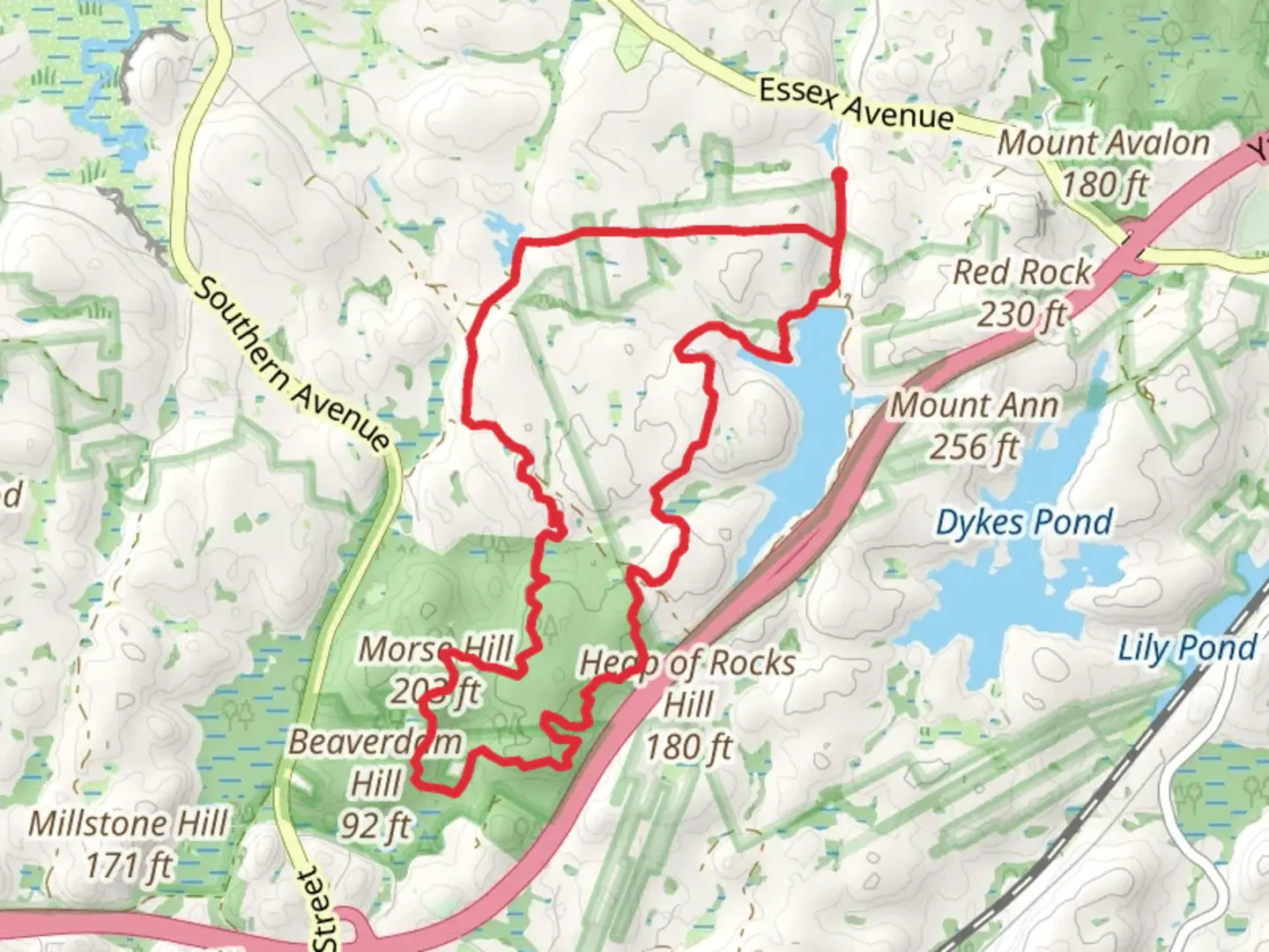 An image depicting the trail Morse Hill and Haskell Pond Loop via Stupid Trail and its surrounding area.