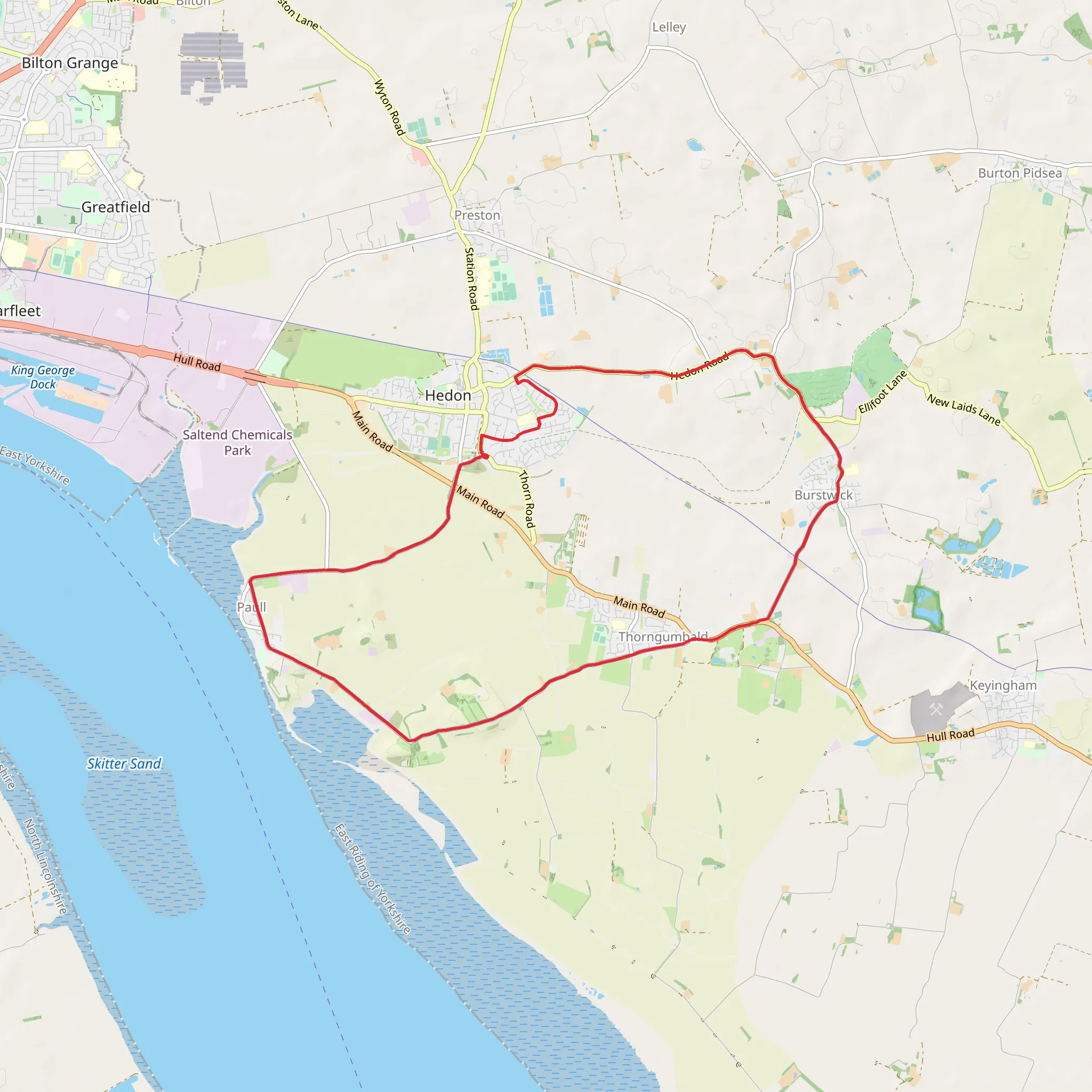 Hedon to Thorngumbald Loop mobile static map