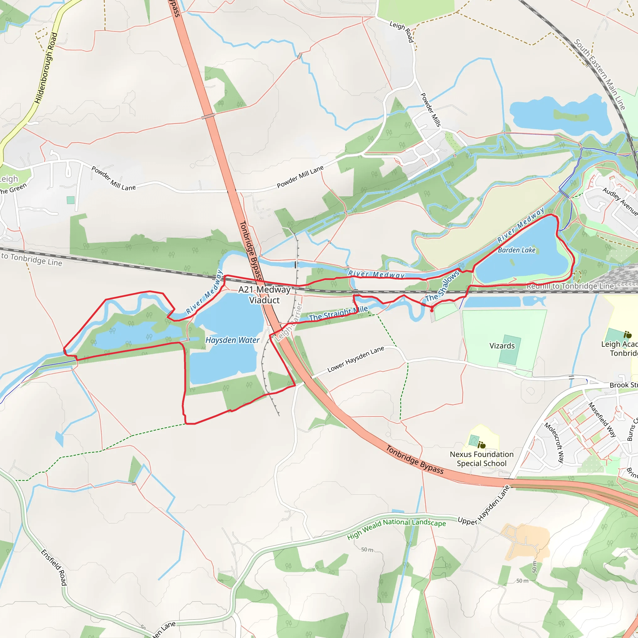 Haysden Water via The Tudor Trail mobile static map