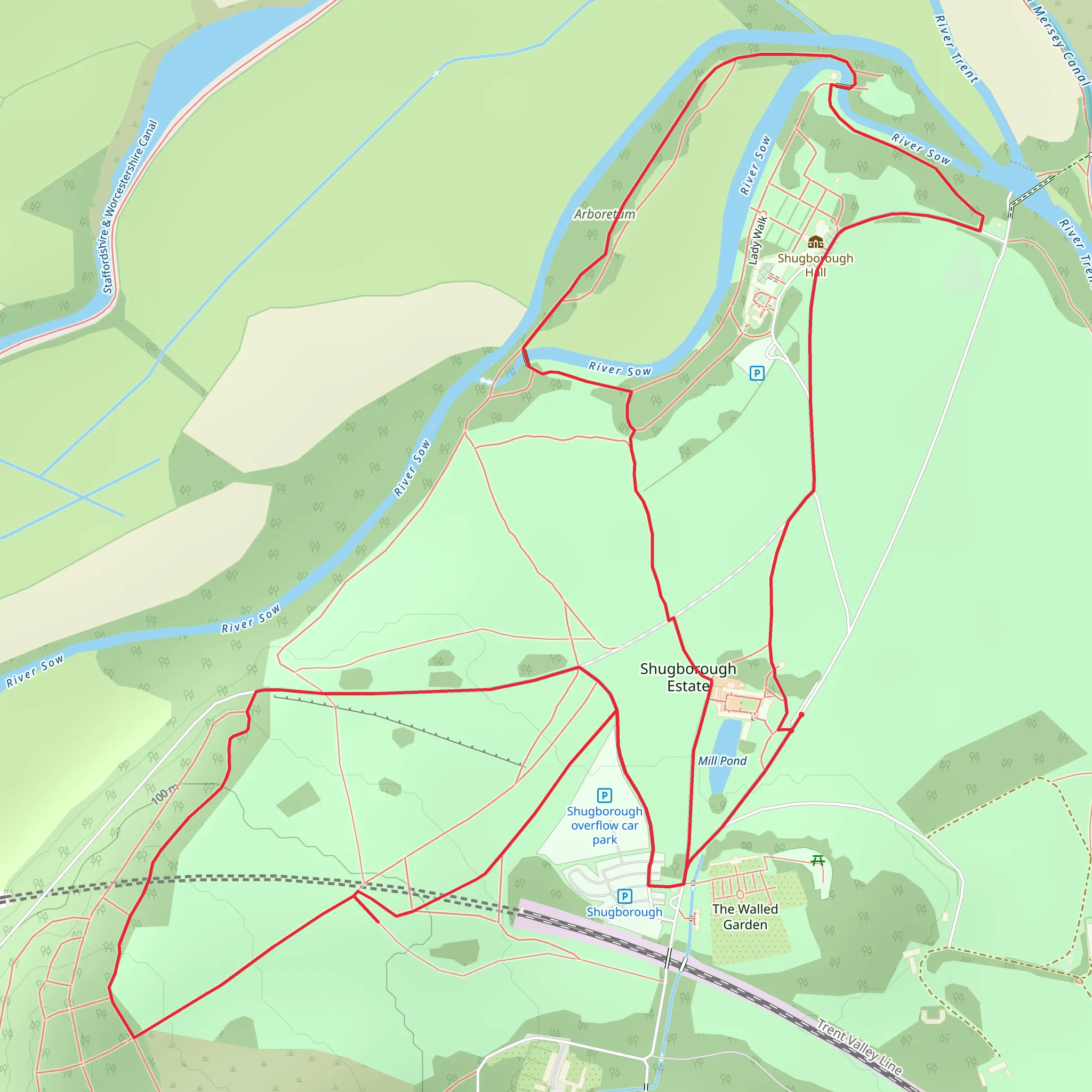 Shugborough Park and Shugborough Hall Loop mobile static map