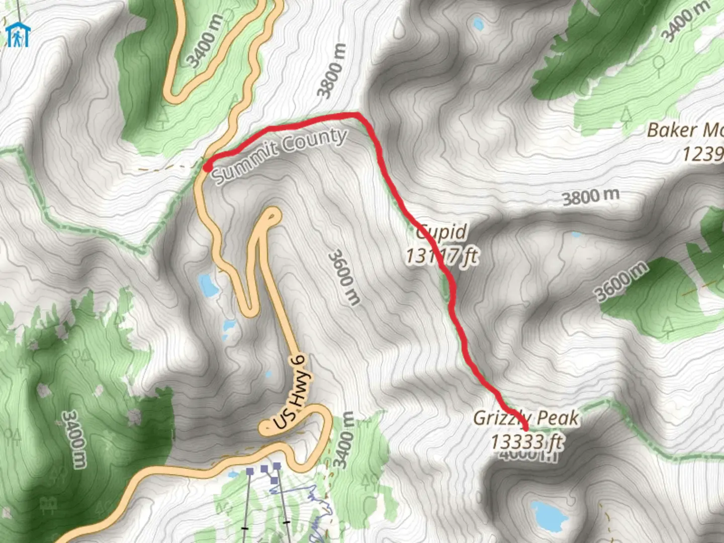An image depicting the trail Cupid and Grizzly Peak via Mount Sniktau Trail and its surrounding area.