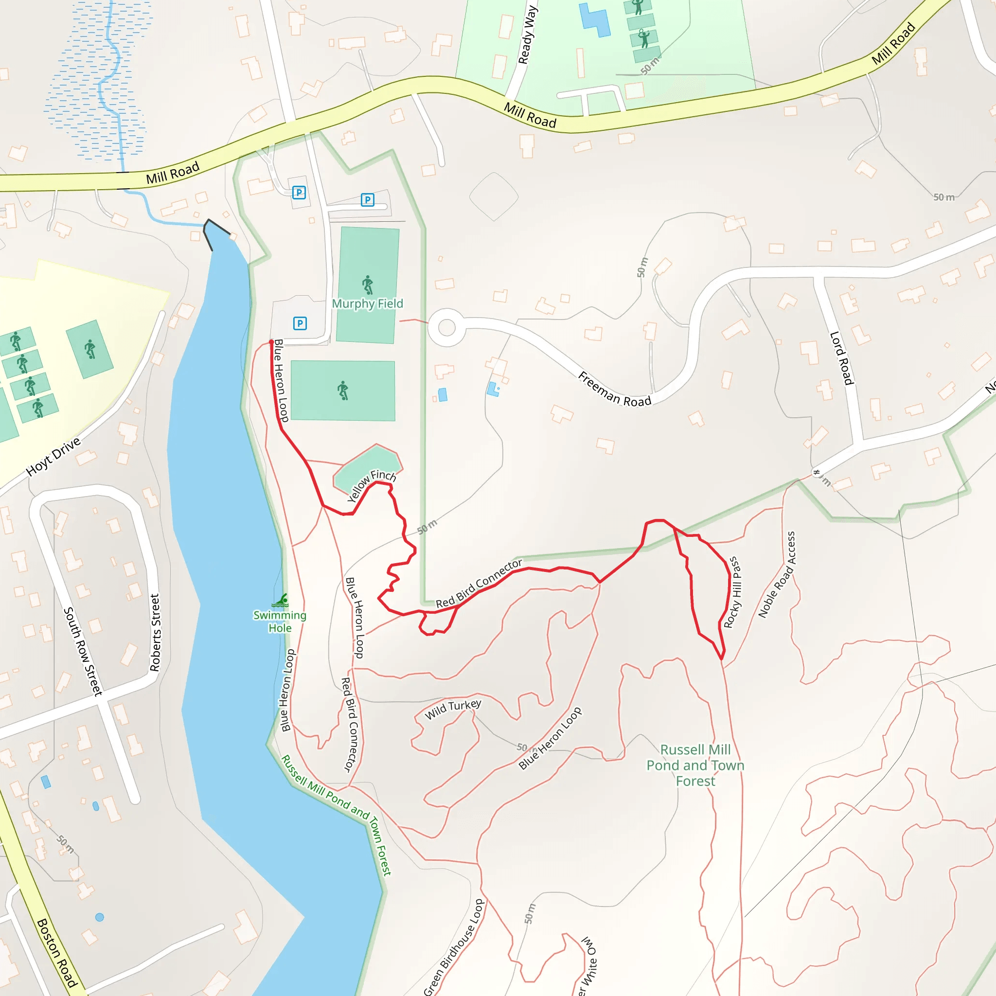 Russell Mill Pond Out and Back mobile static map