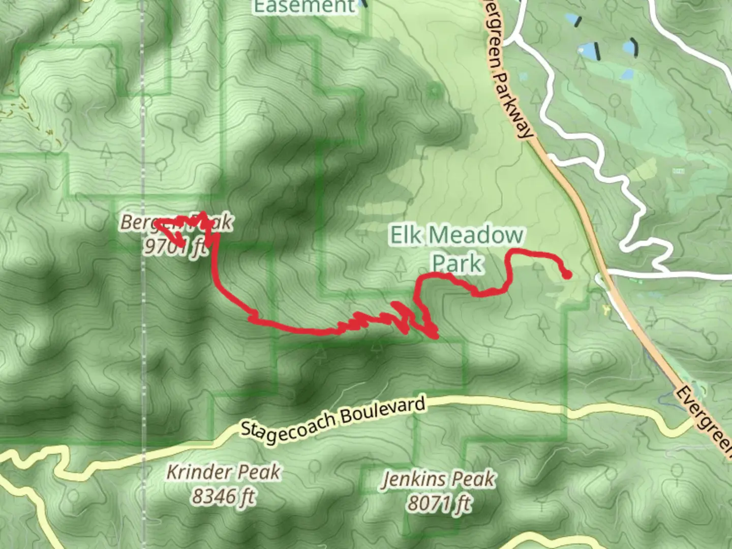 An image depicting the trail Bergen Peak via Sleepy S Trail and its surrounding area.