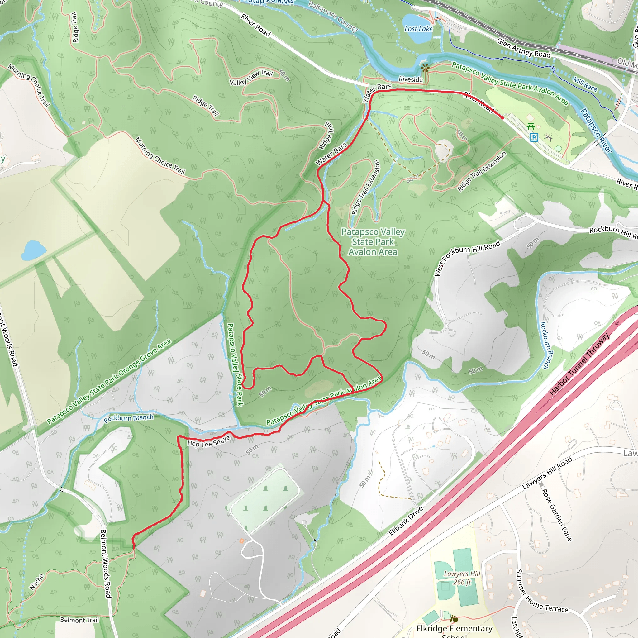 Rockburn Branch and Hop the Snake Loop Trail mobile static map