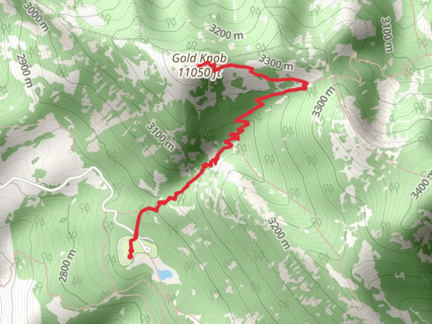 An image depicting the trail Gold Knob via Miner's Basin Trail and its surrounding area.
