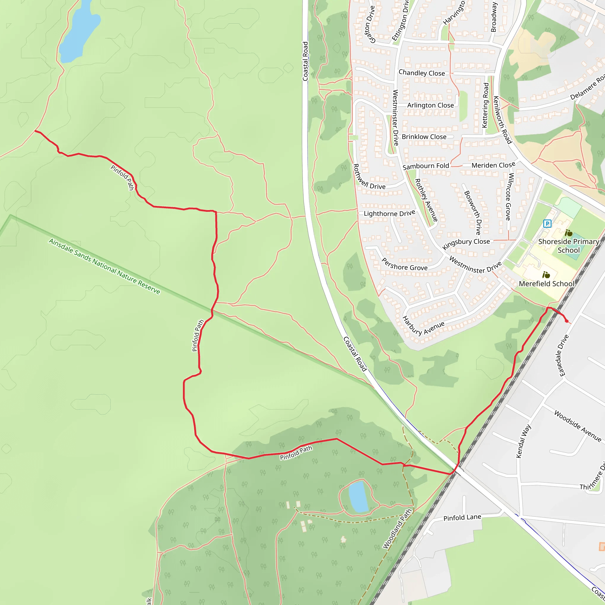 Ainsdale Hill via Pinford Path mobile static map