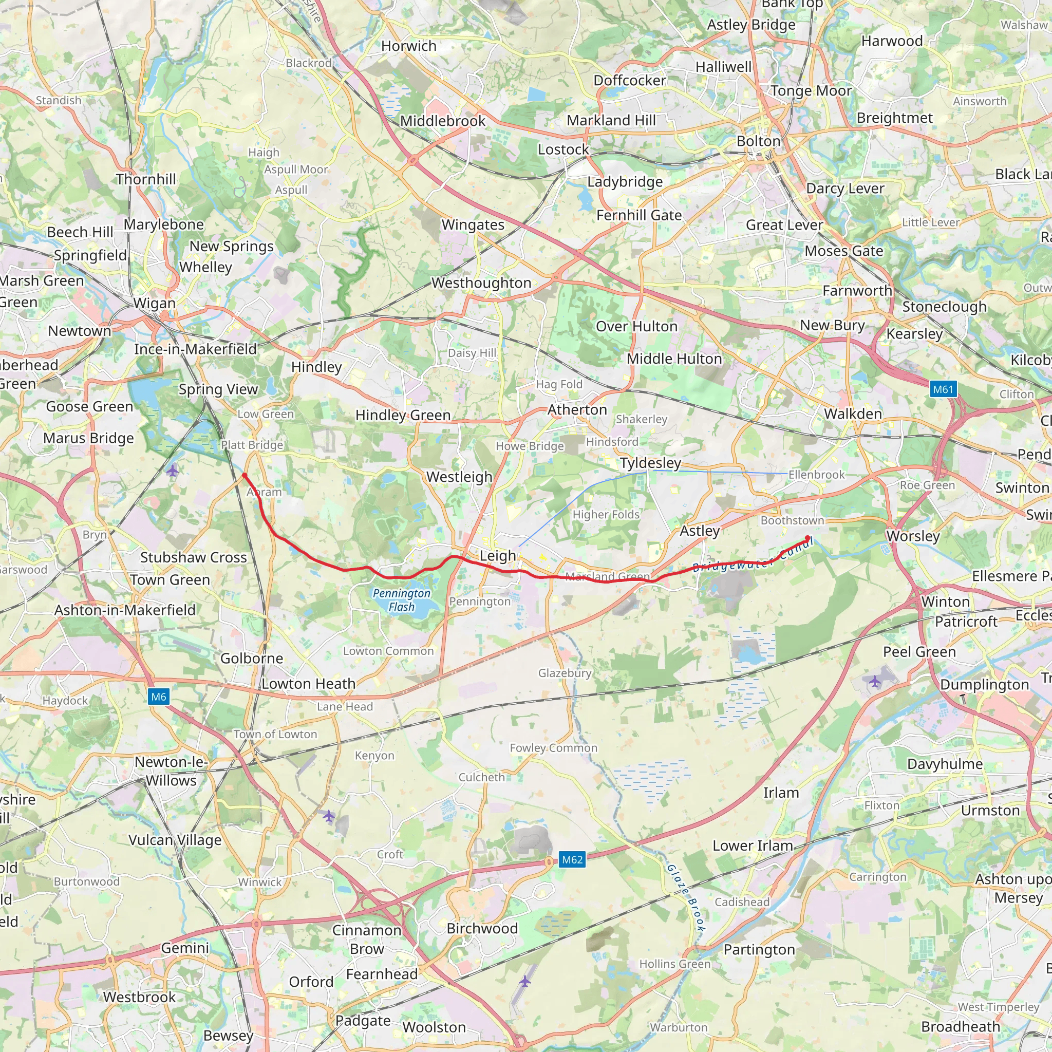 Boothstown Marina to Bamfurlong Bridge Walk via Leeds and Liverpool Canal mobile static map