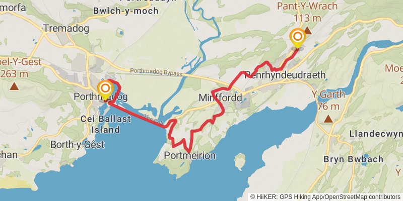 Llandecwyn Station to Porthmadog Walk stage 2 Map