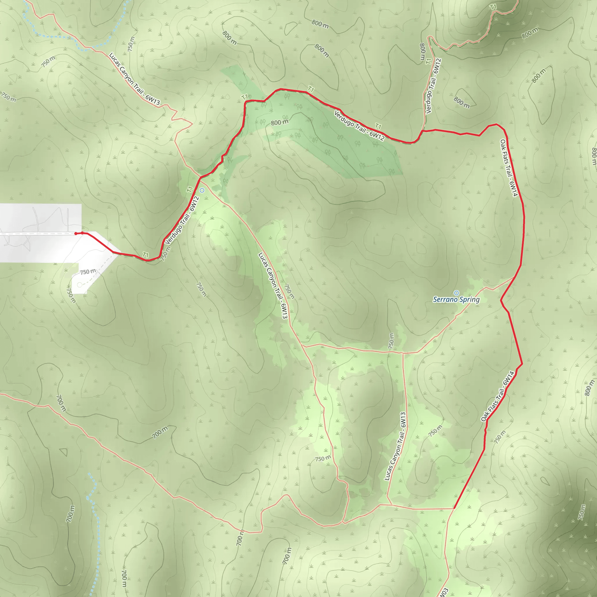 Oak Flat via Verdugo Trail mobile static map