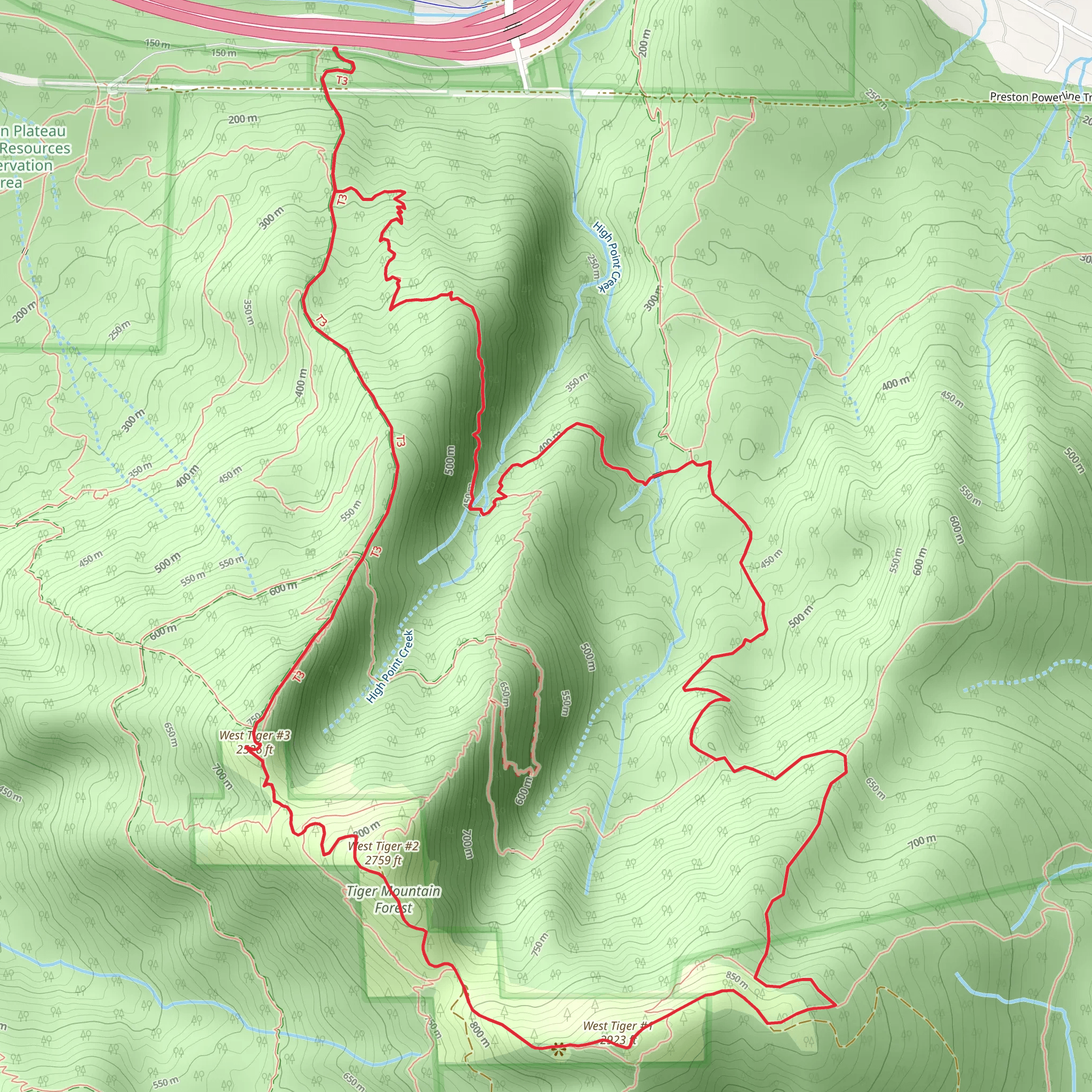 Cable Line and West Tiger 3, 2, and 1 Loop Trail mobile static map