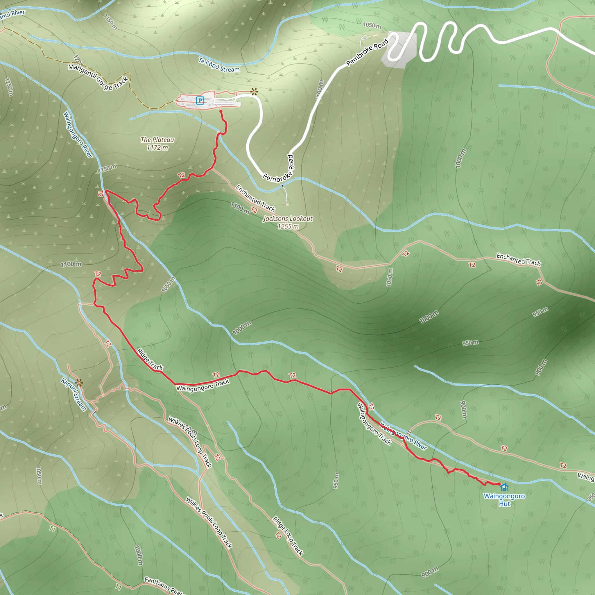 Waingongoro Hut from Stratford Plateau Carparks mobile static map