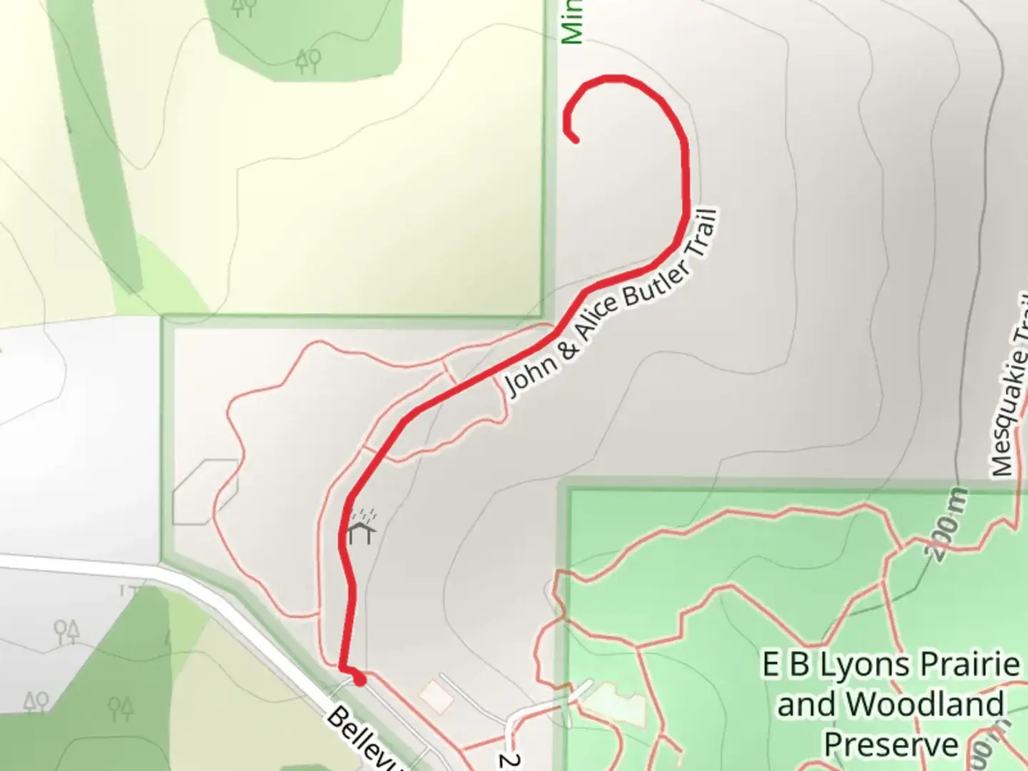 An image depicting the trail Bellevue Heights Road and its surrounding area.