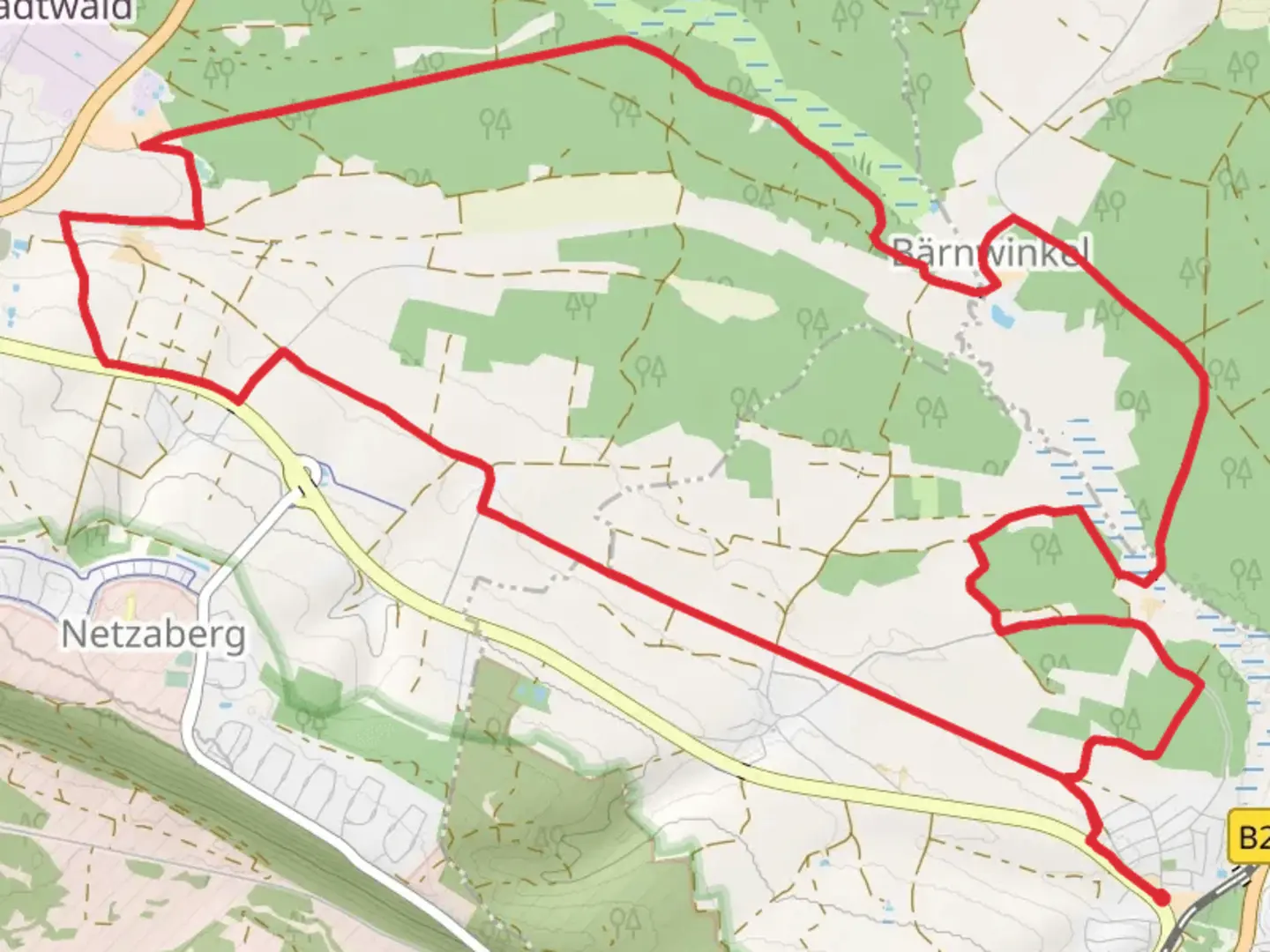 An image depicting the trail Trag and Barnwinkel Loop and its surrounding area.