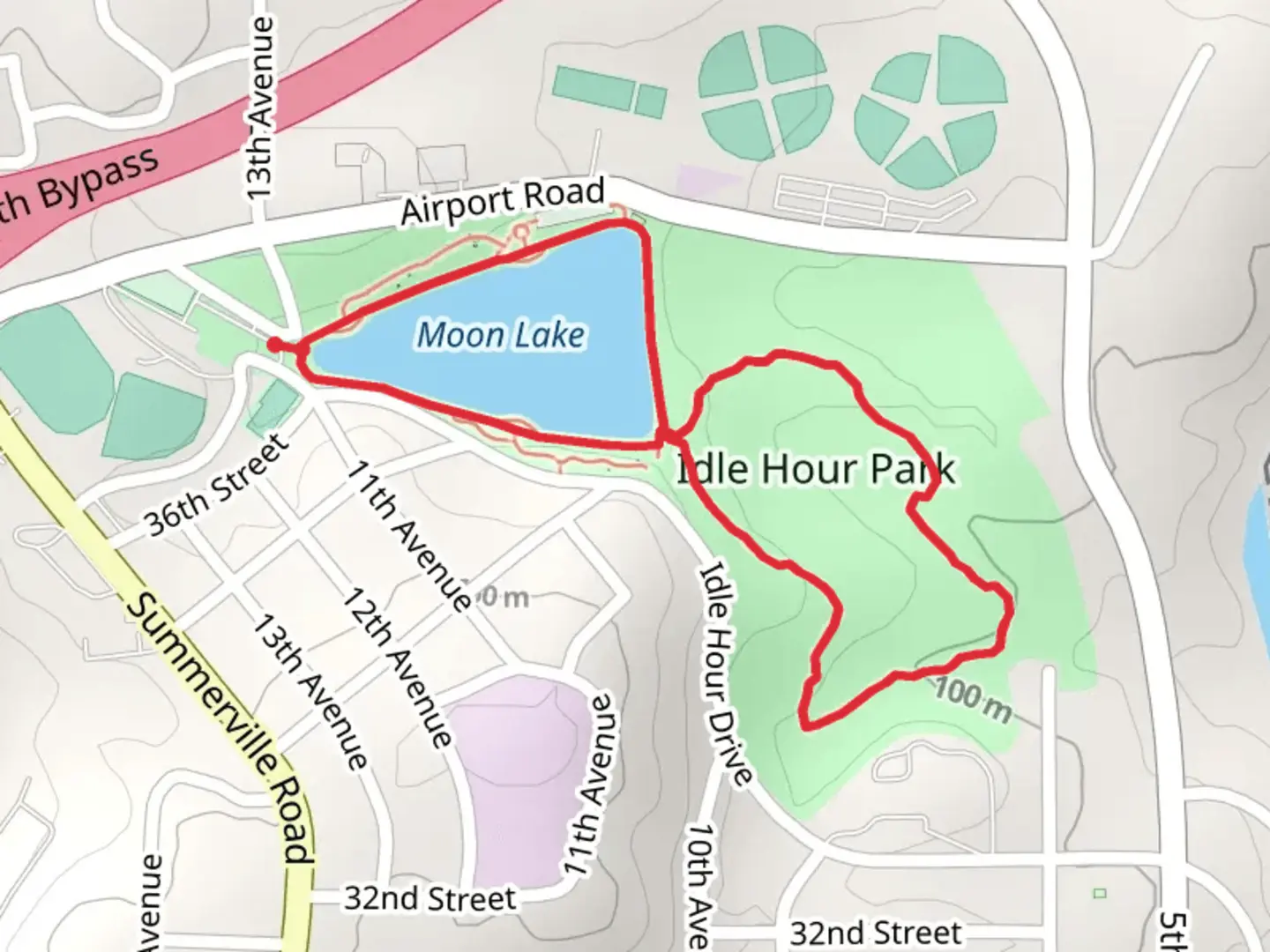 An image depicting the trail Moon Lake and Idle Hour Park Loop and its surrounding area.