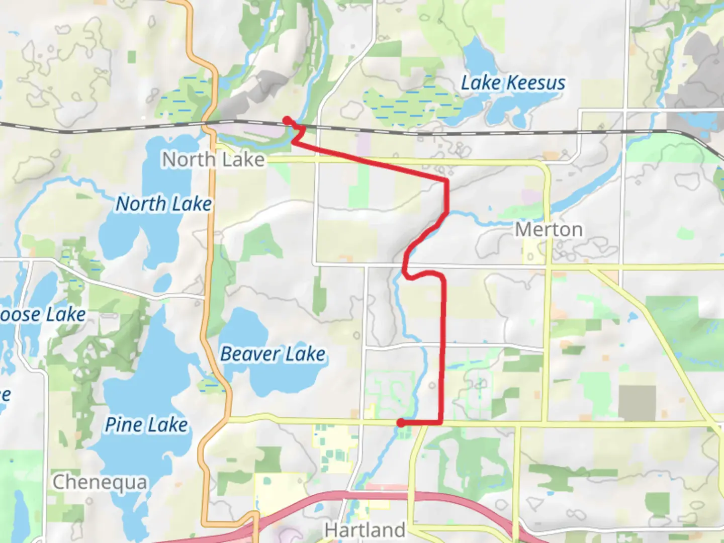 An image depicting the trail Ice Age Trail - Town of Merton and its surrounding area.