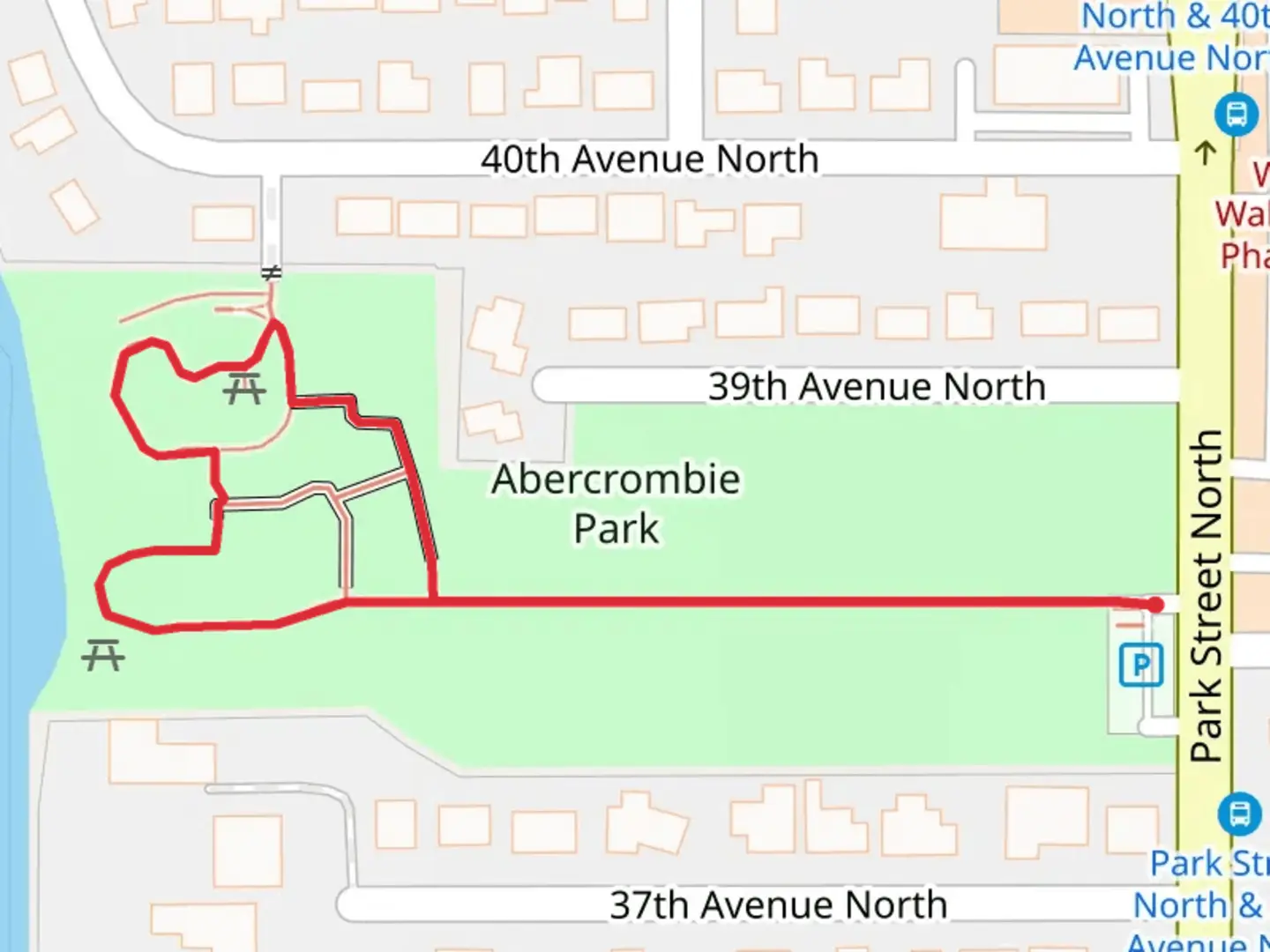An image depicting the trail Abercrombie Park Loop and its surrounding area.