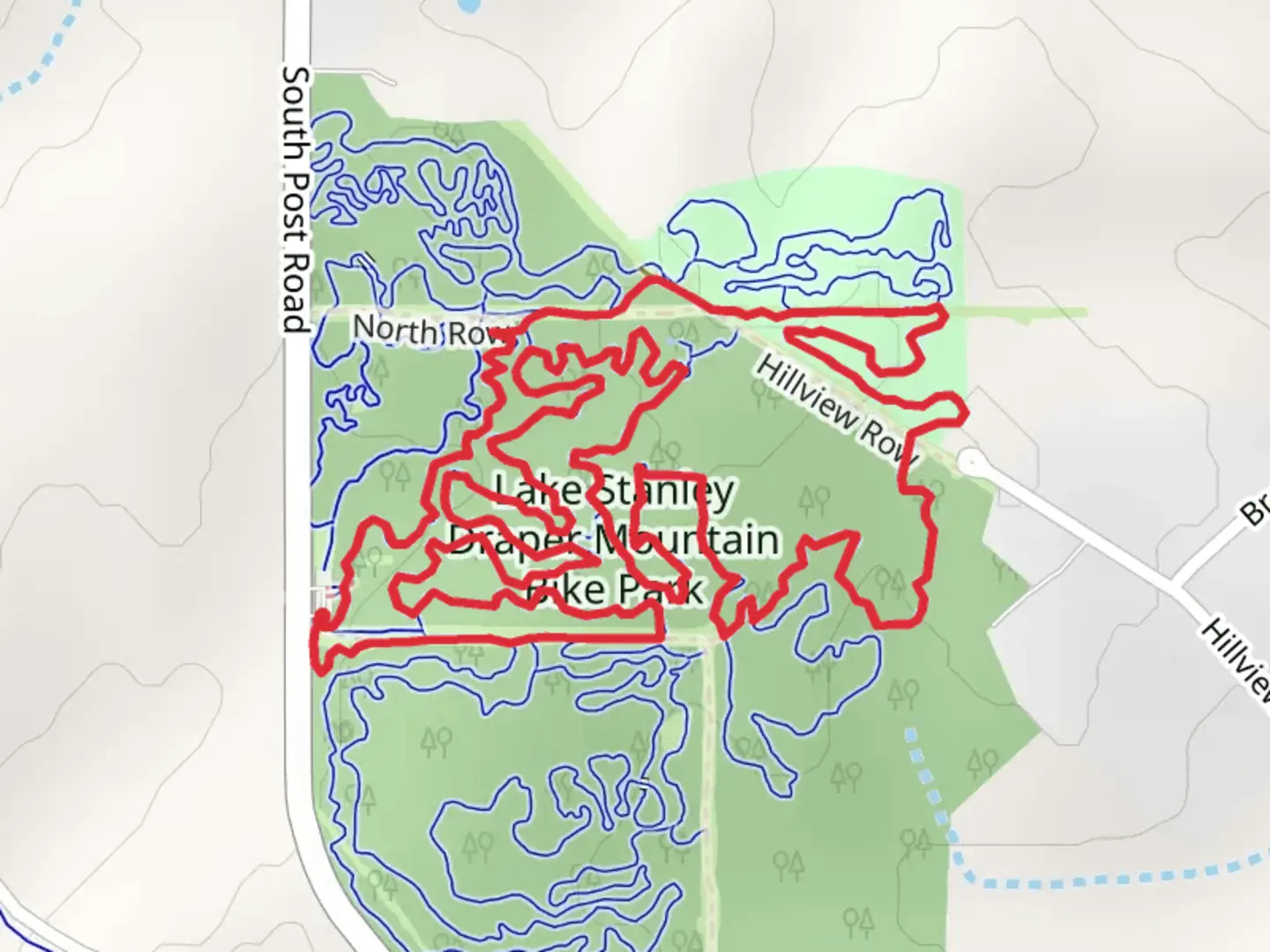 An image depicting the trail Green Loop and its surrounding area.